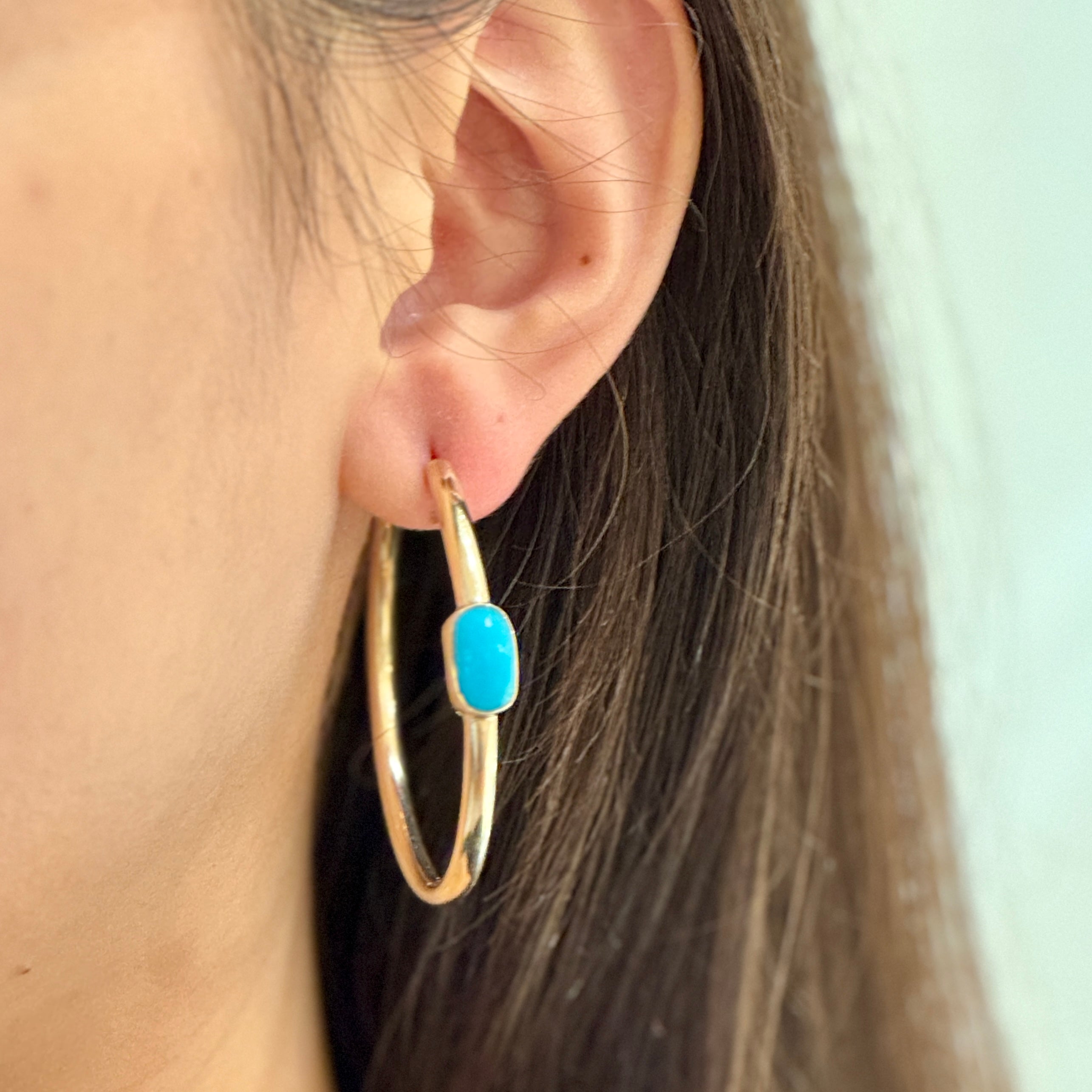 Turquoise Center Gem Hoop Earrings