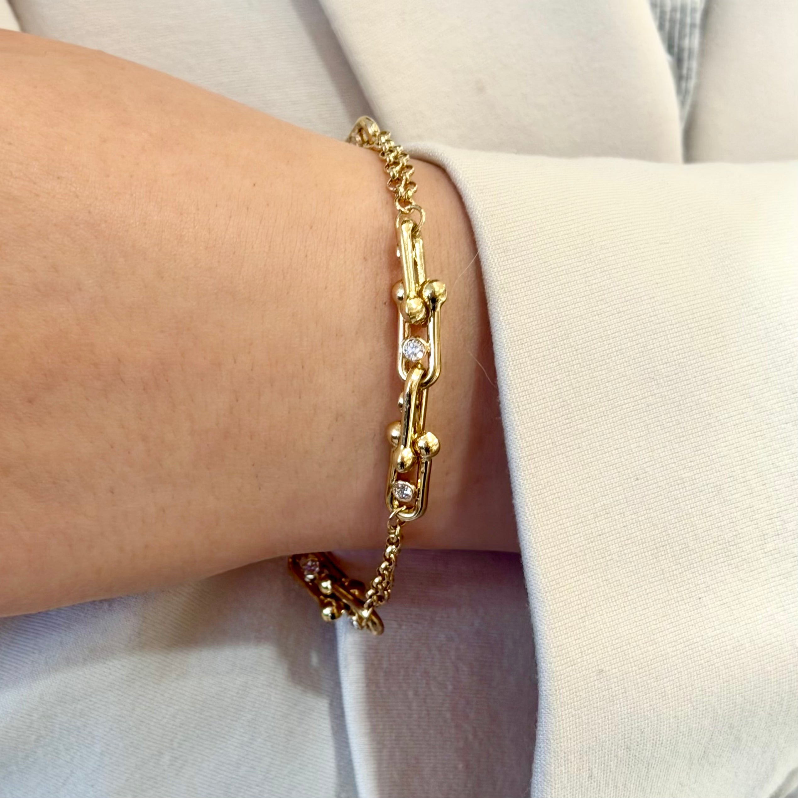 U-shaped Clip Double Chain Bracelet In 14k