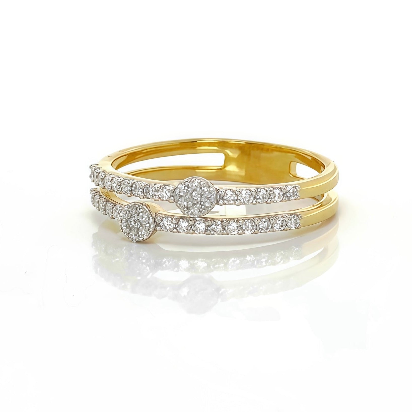 Twin Planet Pave Diamond Ring Vermeil