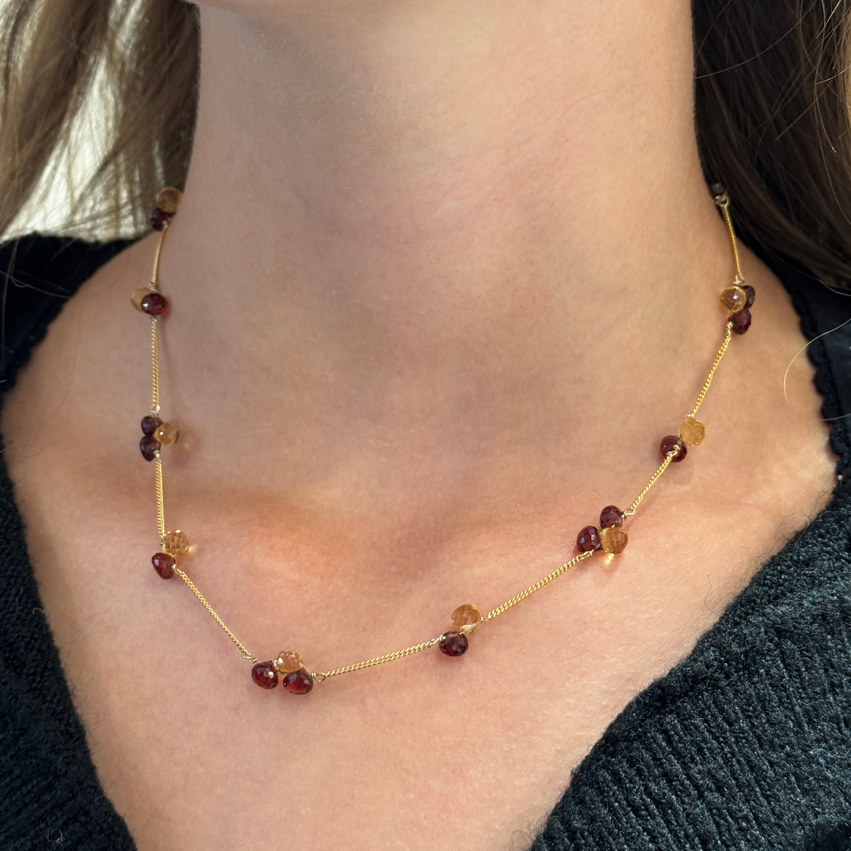Garnet Citrine Cluster Section Necklace