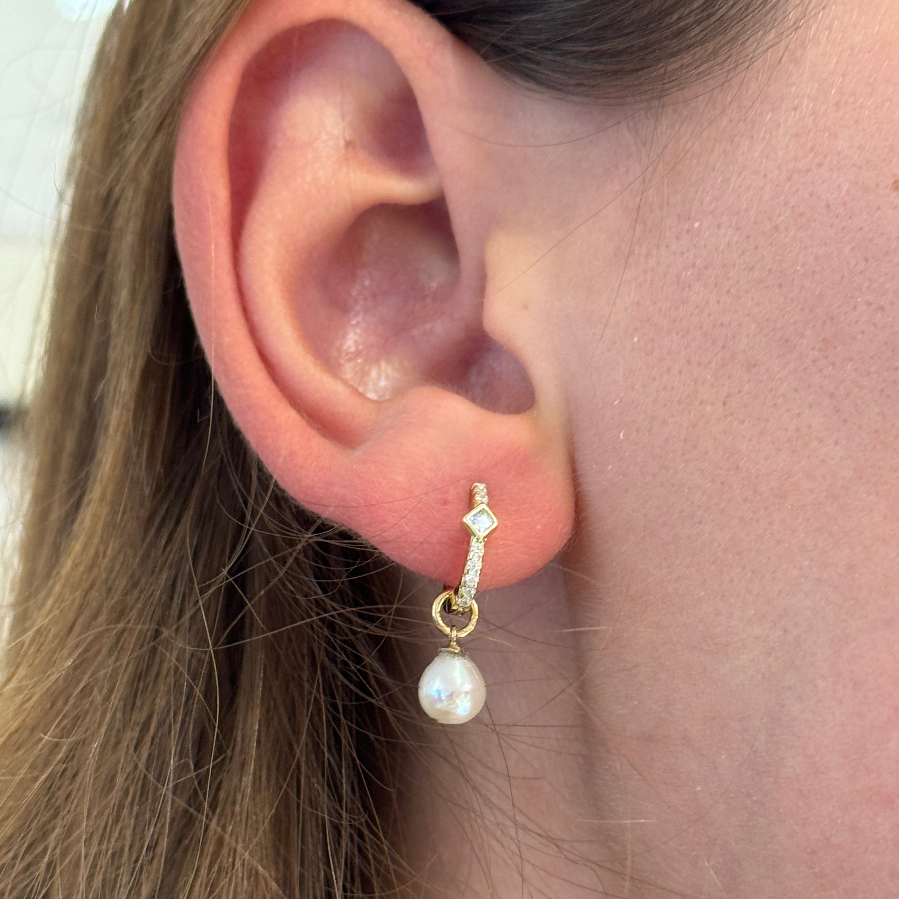 Gold-plated CZ Hoops with Pearl Drop