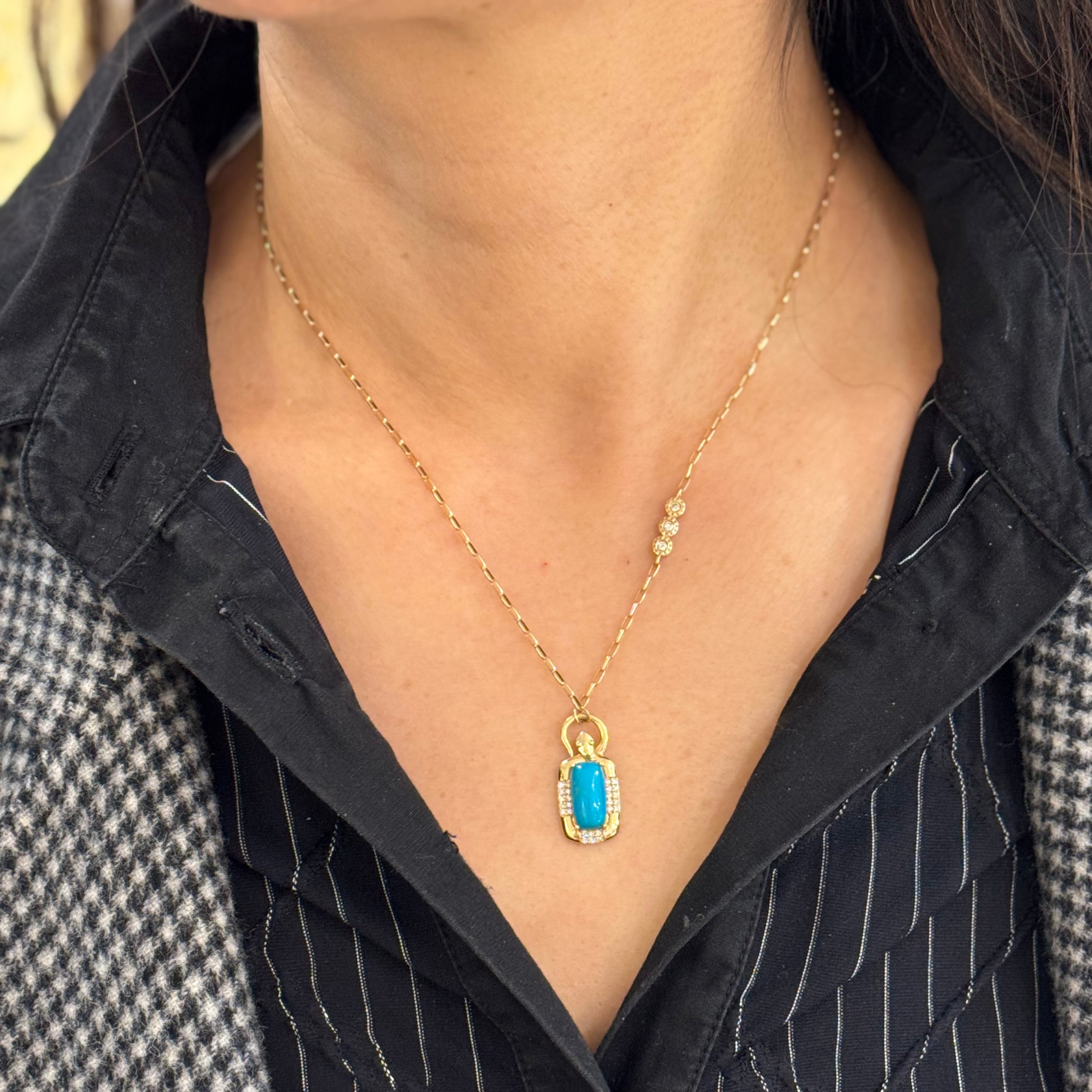 Framed Turquoise Diamond Pendant Necklace 14k