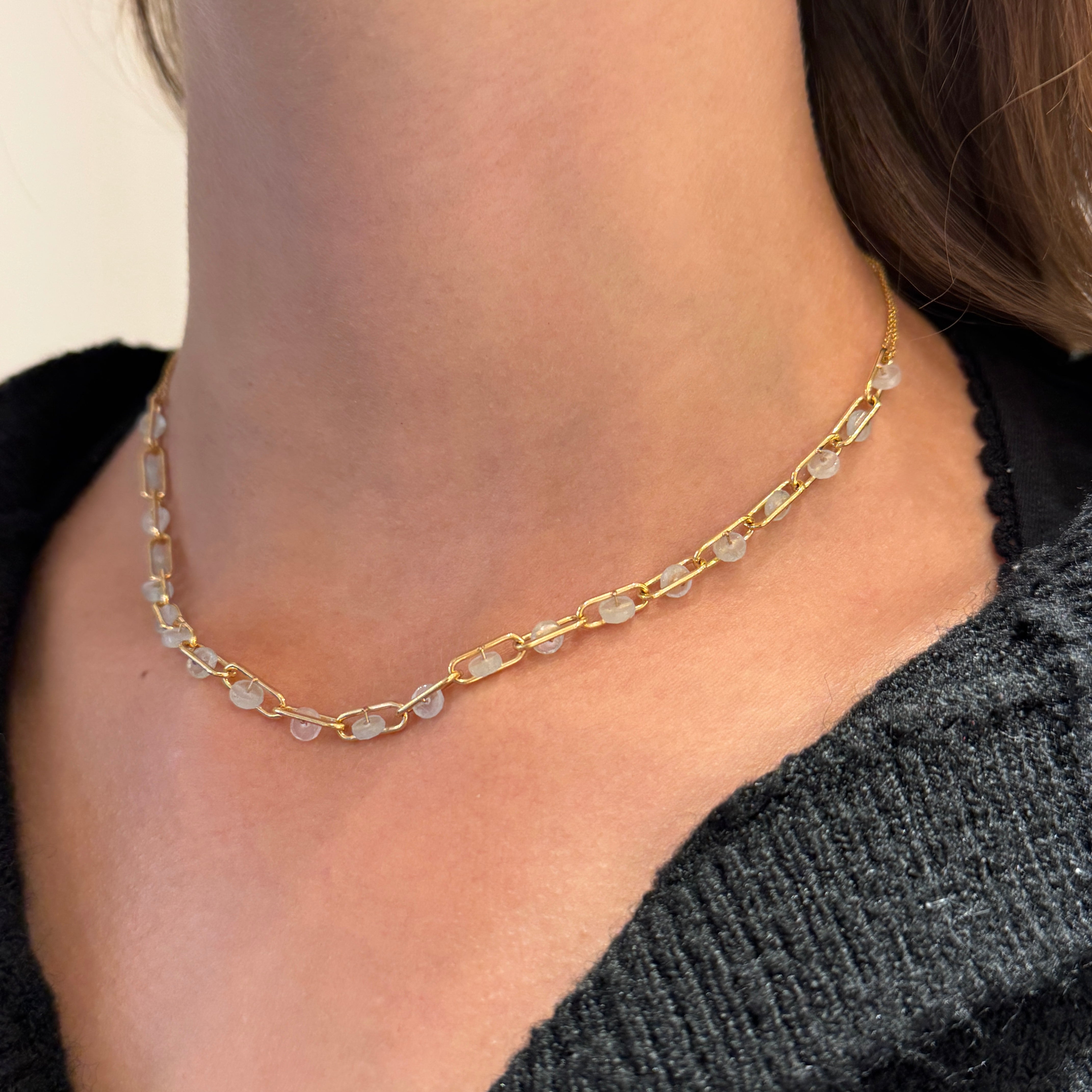 Mini Aquamarine Paperclip Necklace