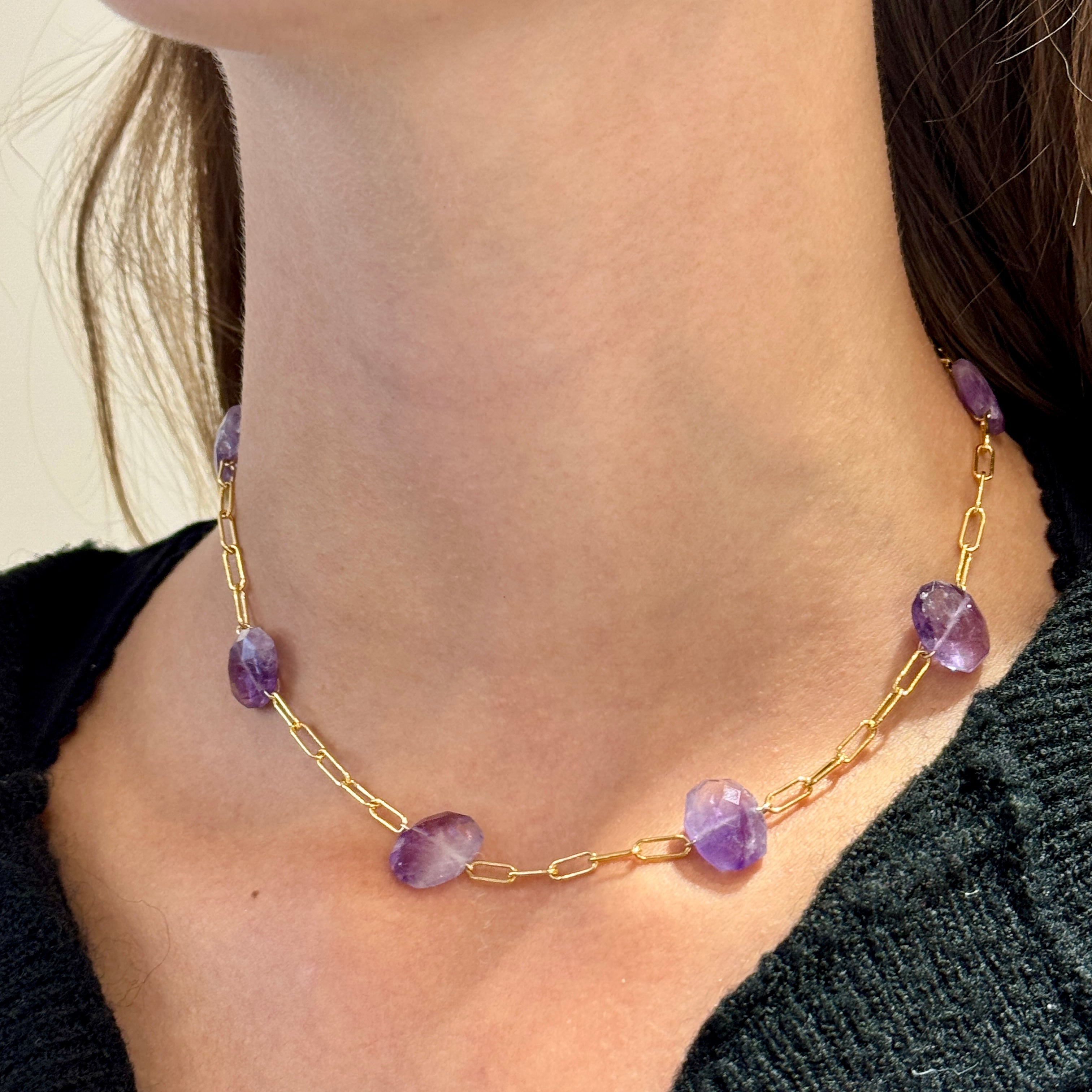 Amethyst Wired Paperclip Necklace