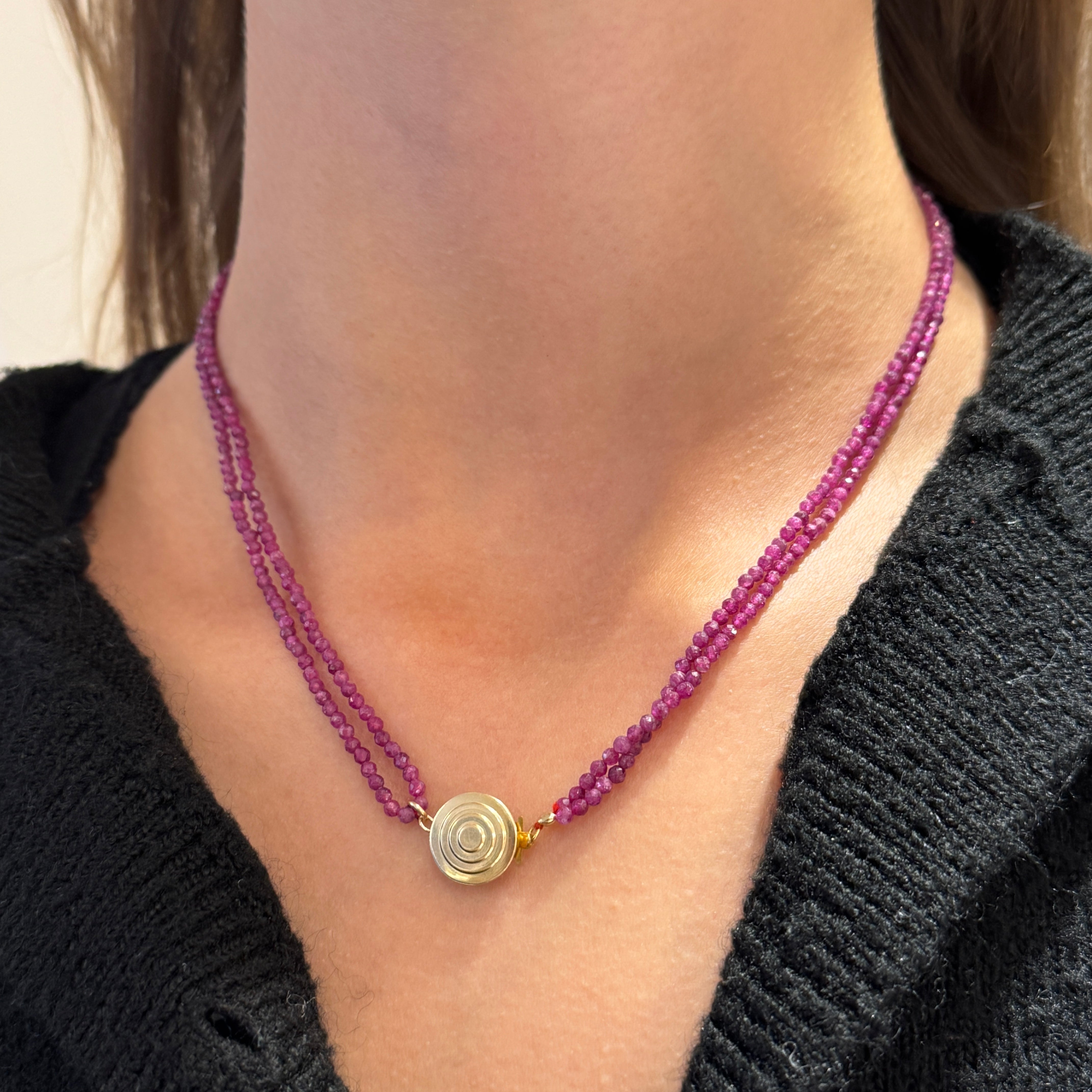 Double Strand Ruby Spiral Clasp Necklace