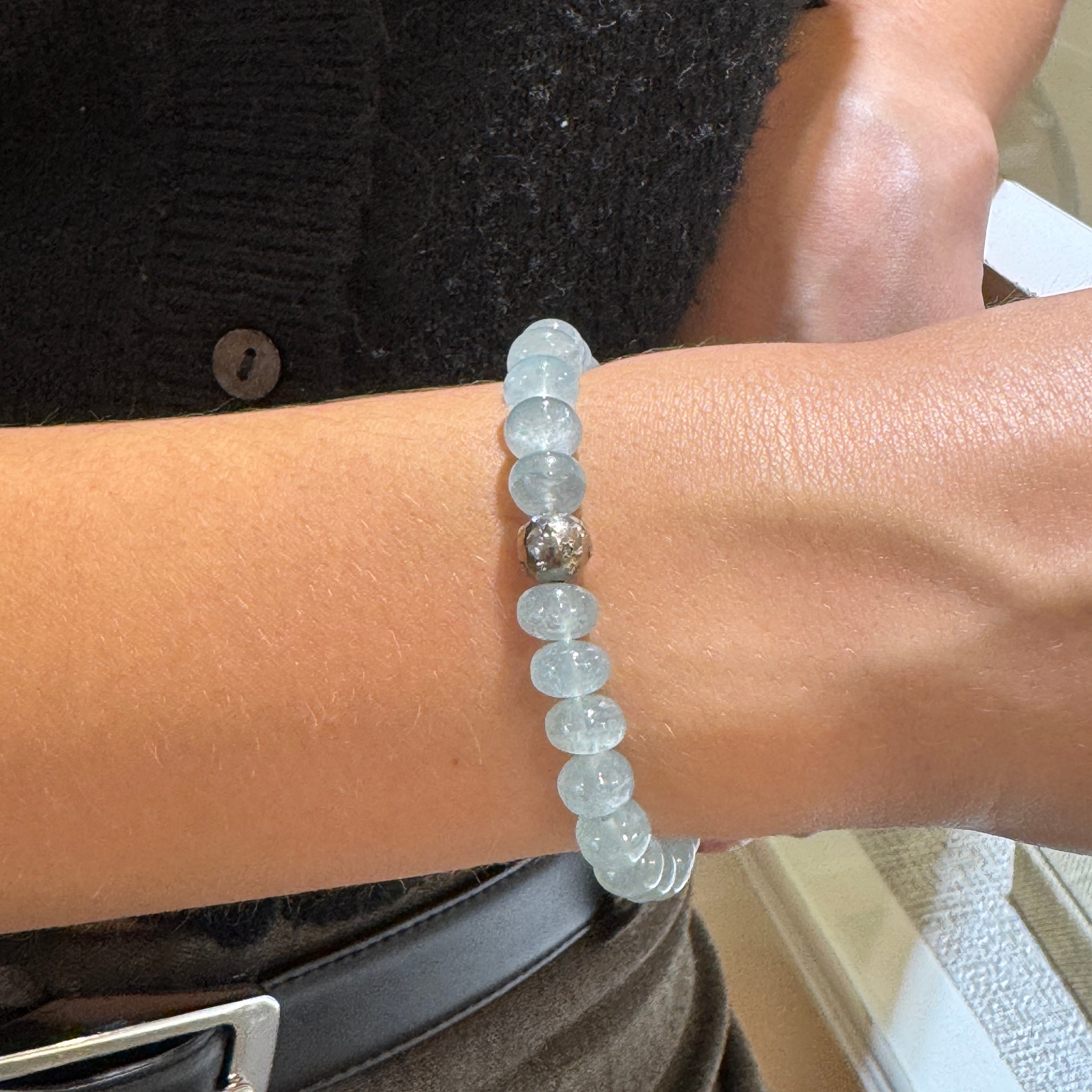 Donut Aquamarine Diamond Charm Stretchy Bracelet