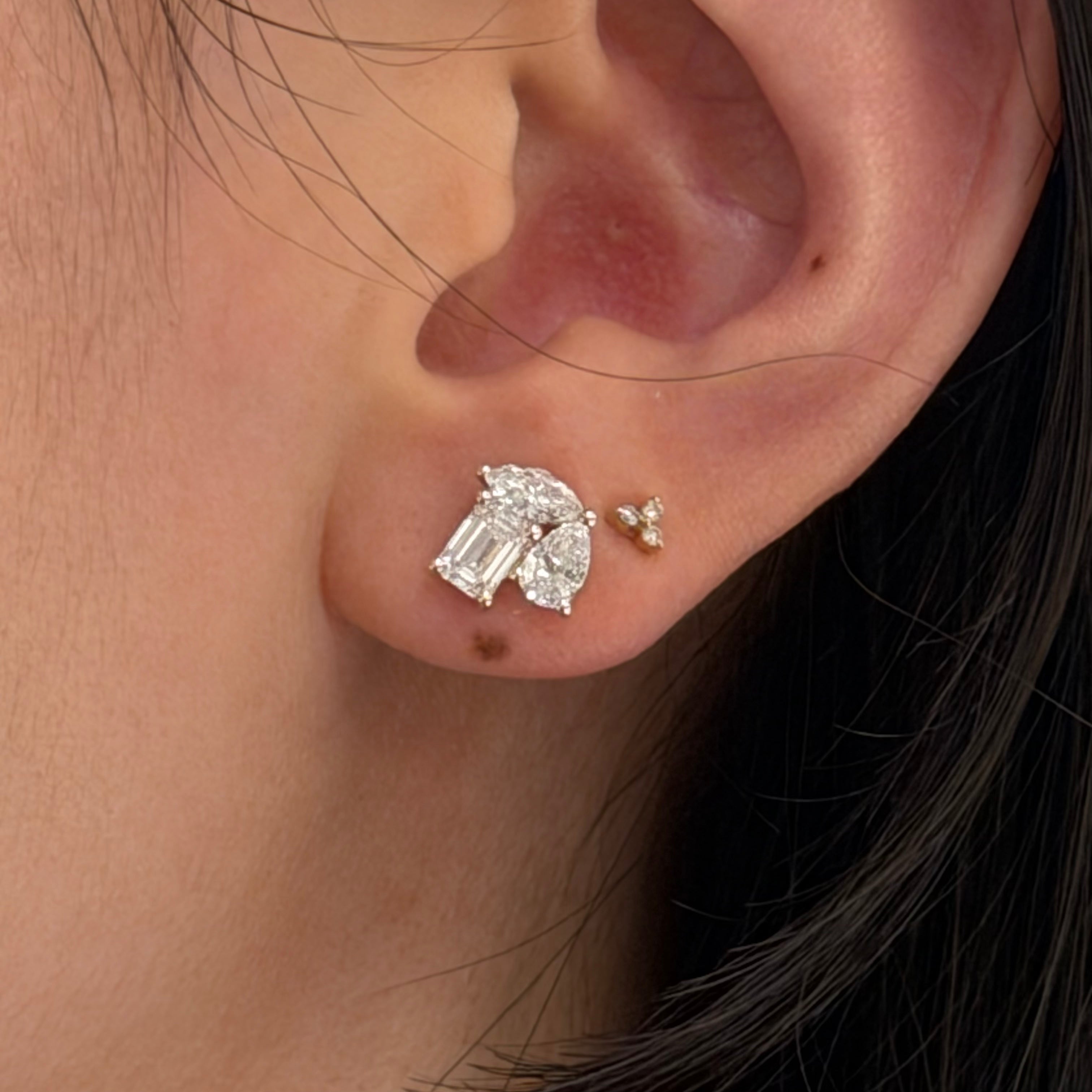 Trio Lab Diamonds Multi-shaped Studs Earrings In 14k