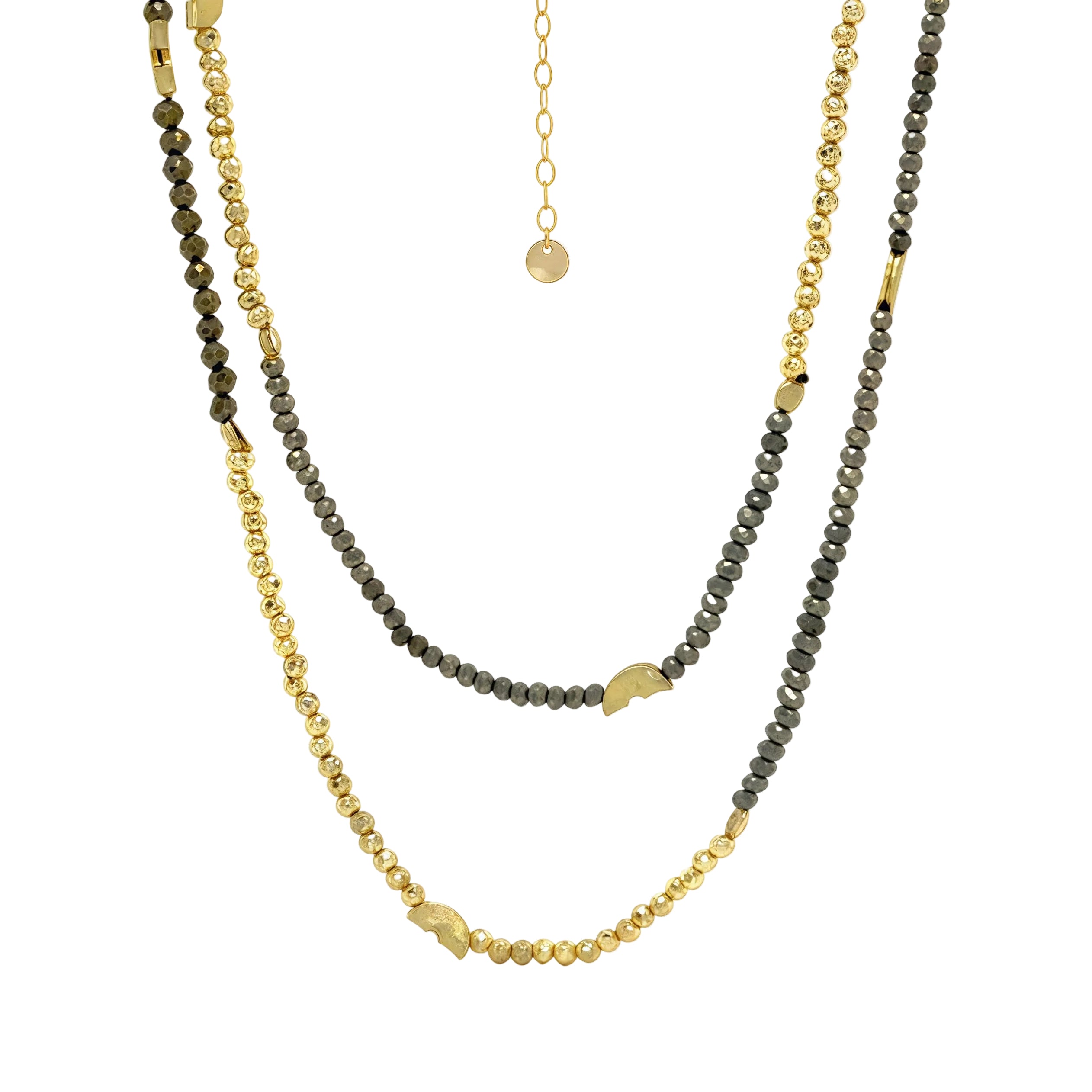 Half Moon Golden Pyrite Long Necklace