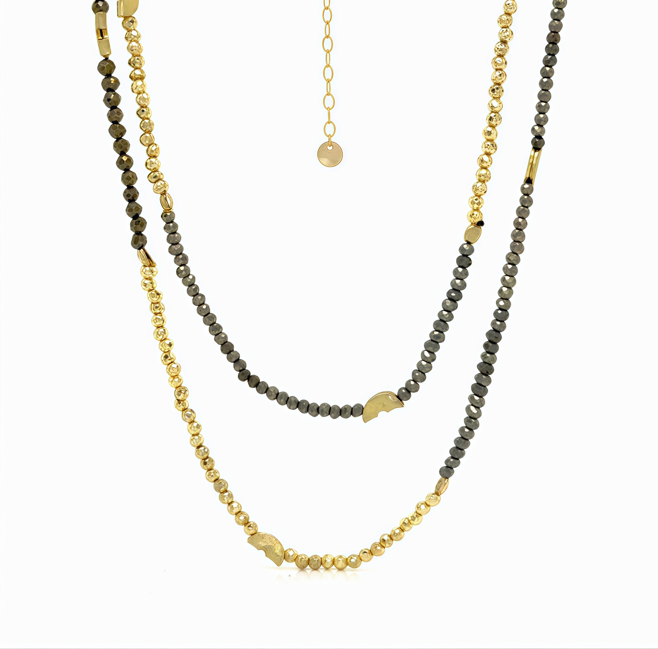 Half Moon Golden Pyrite Long Necklace