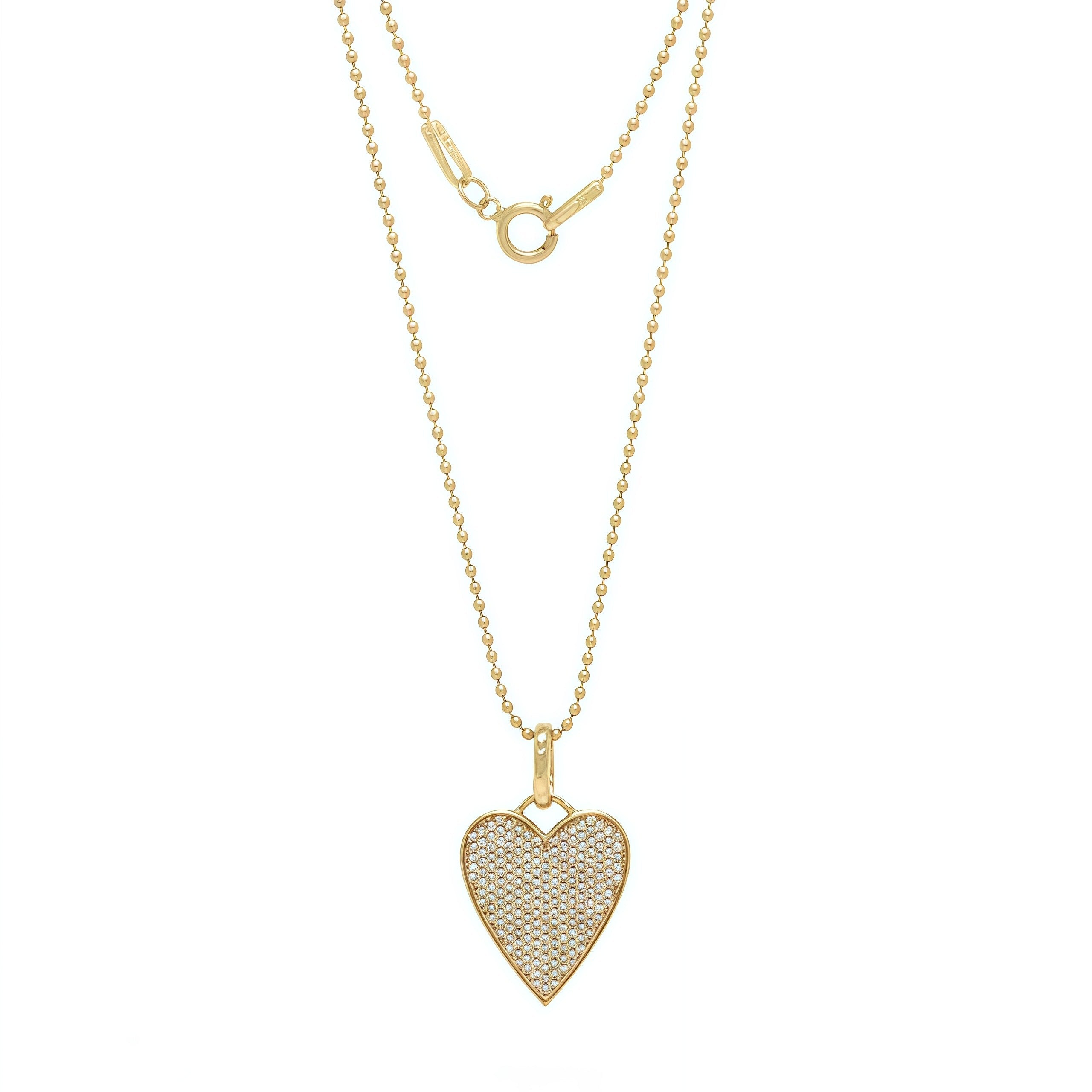 Heart Shaped Pave Diamond Pendant Gold Necklace In 14K