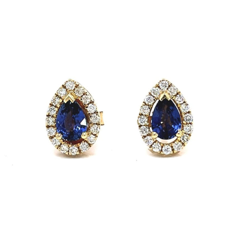 Blue Teardrop Sapphire Diamond Studs-14k