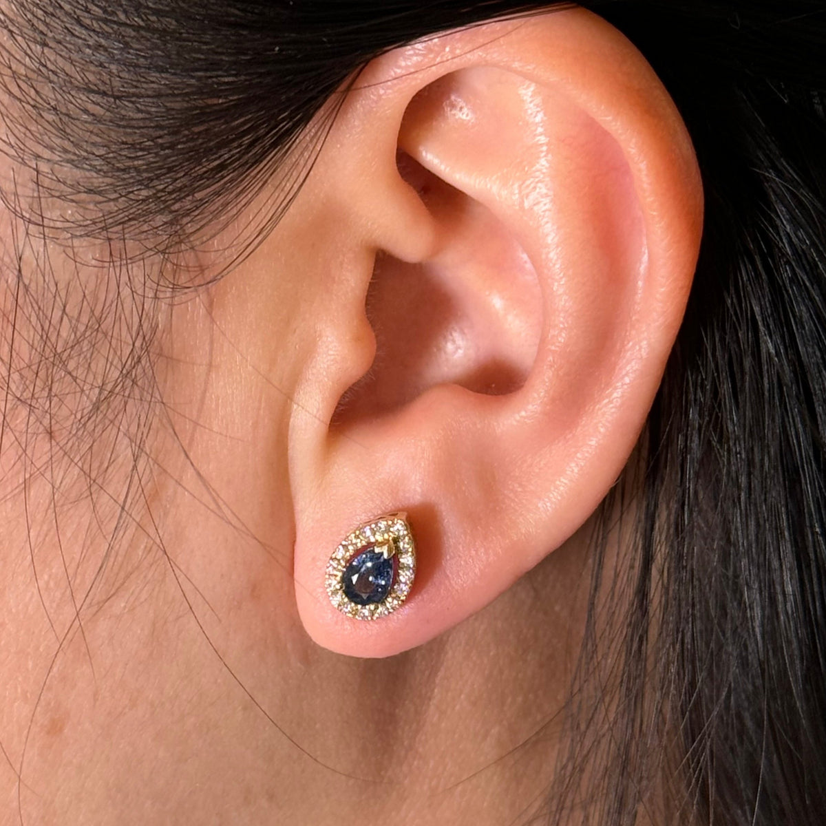 Blue Teardrop Sapphire Diamond Studs-14k