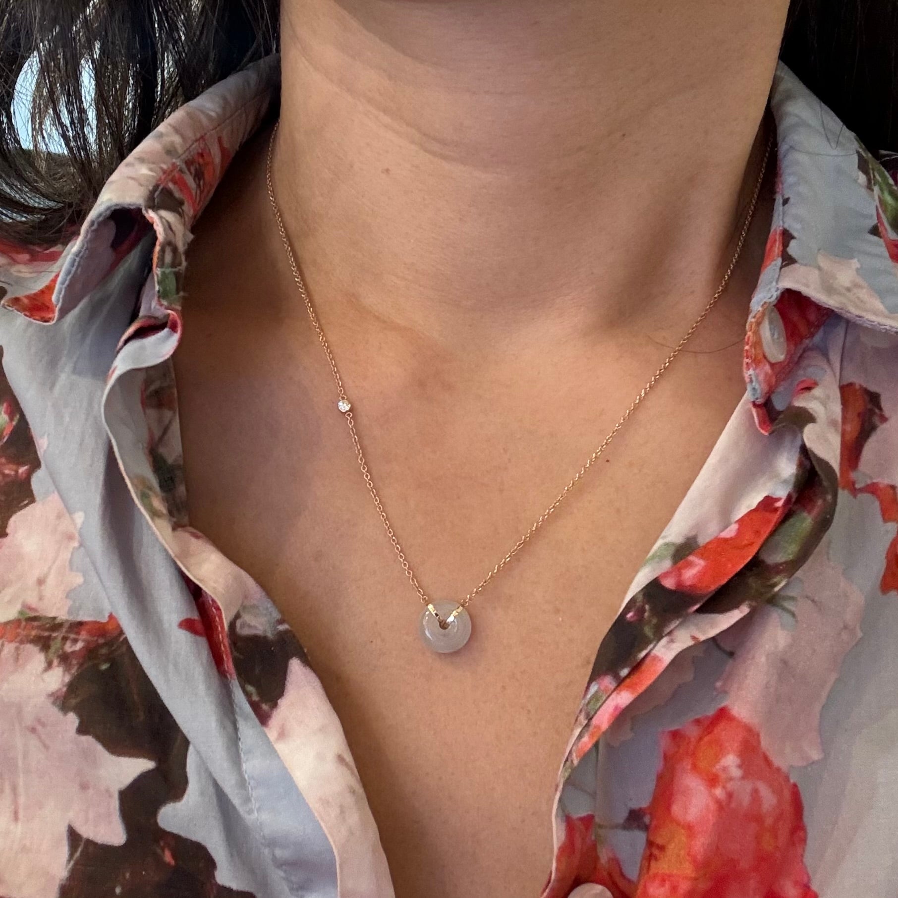 Petite Jade Diamond By The Side Necklace in 14k