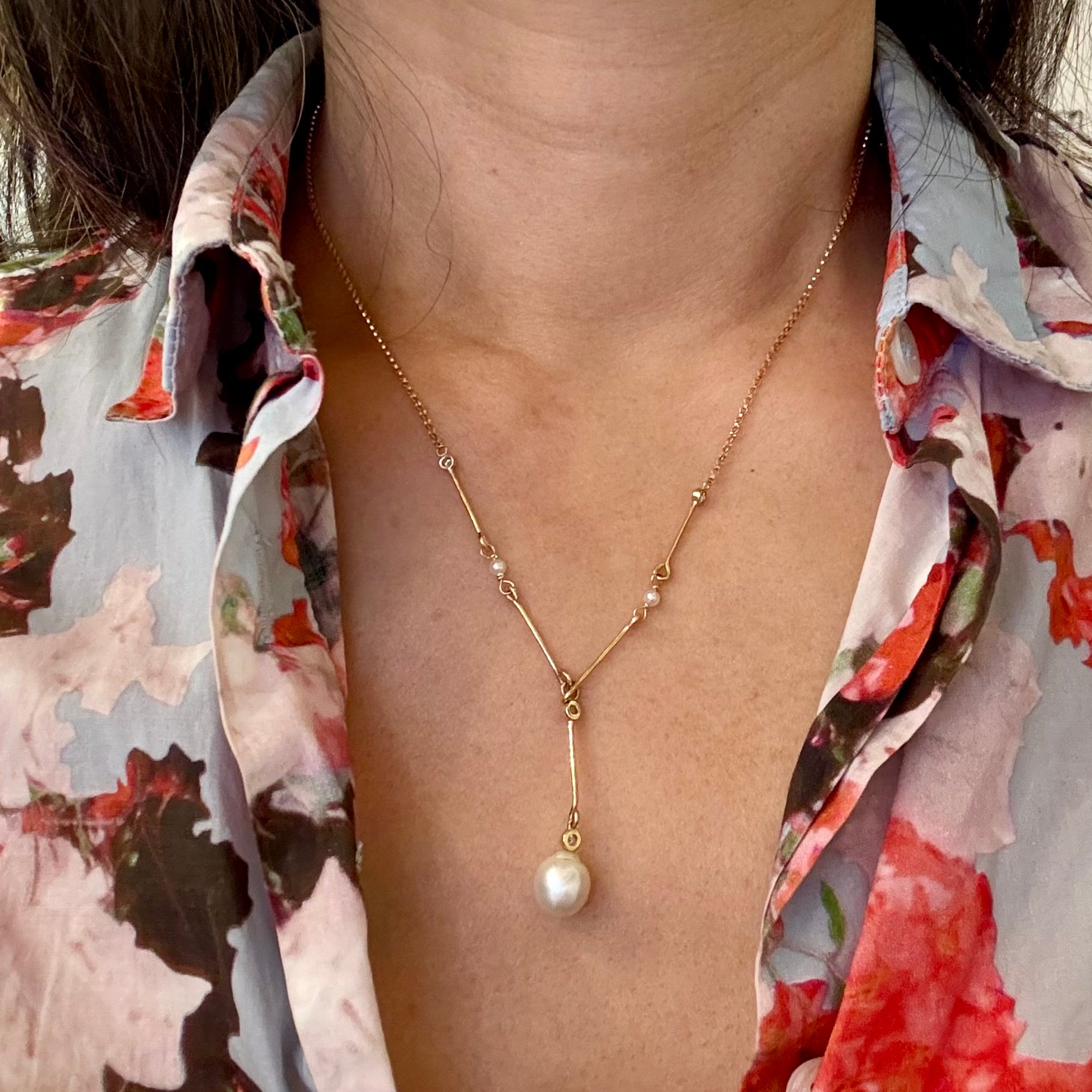 Cindy Gold Bar Diamond Lariat Necklace In 14k