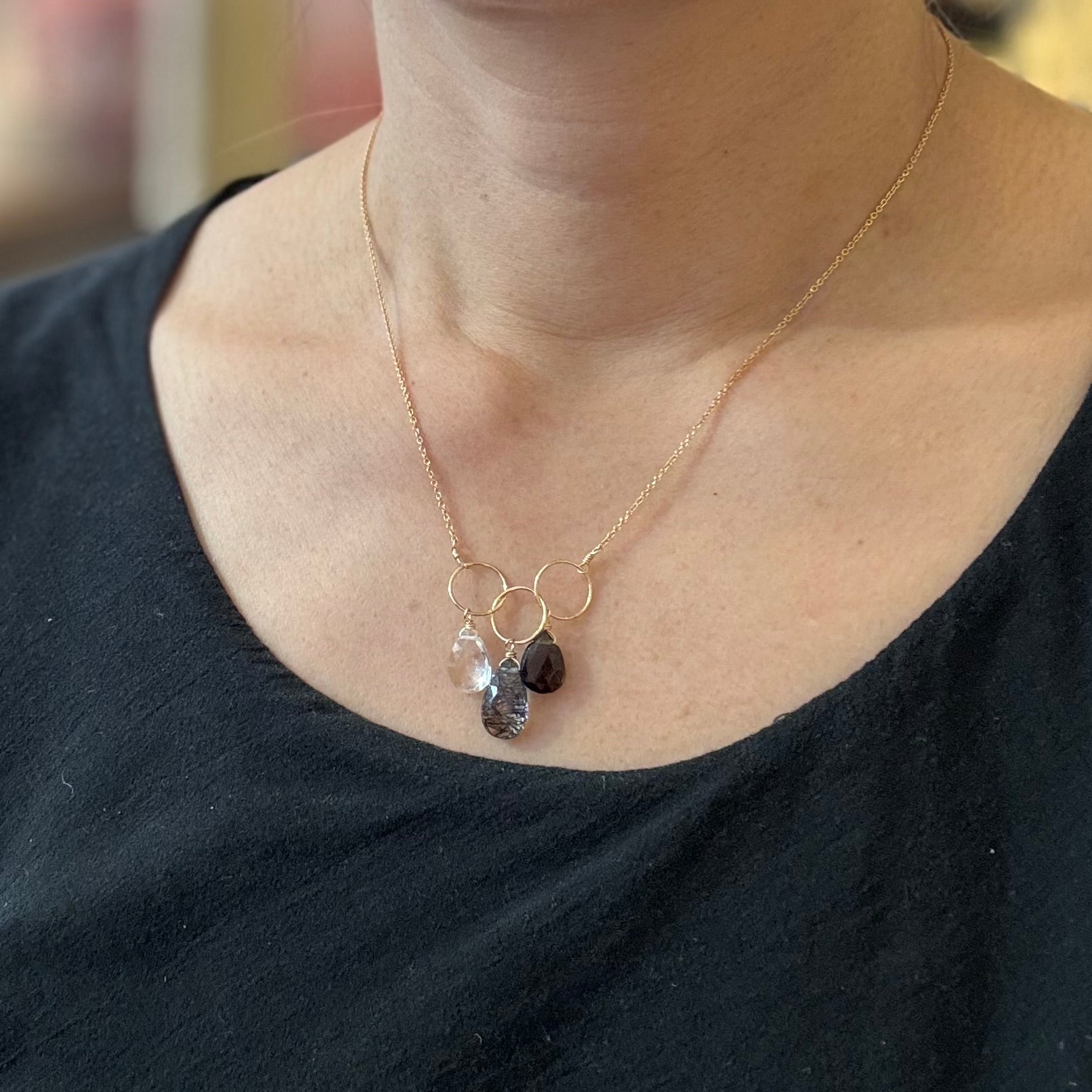 Trio teardrop gem link necklace