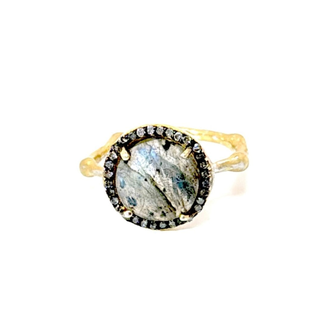 Full Moon Gem Halo Diamond Bamboo Ring