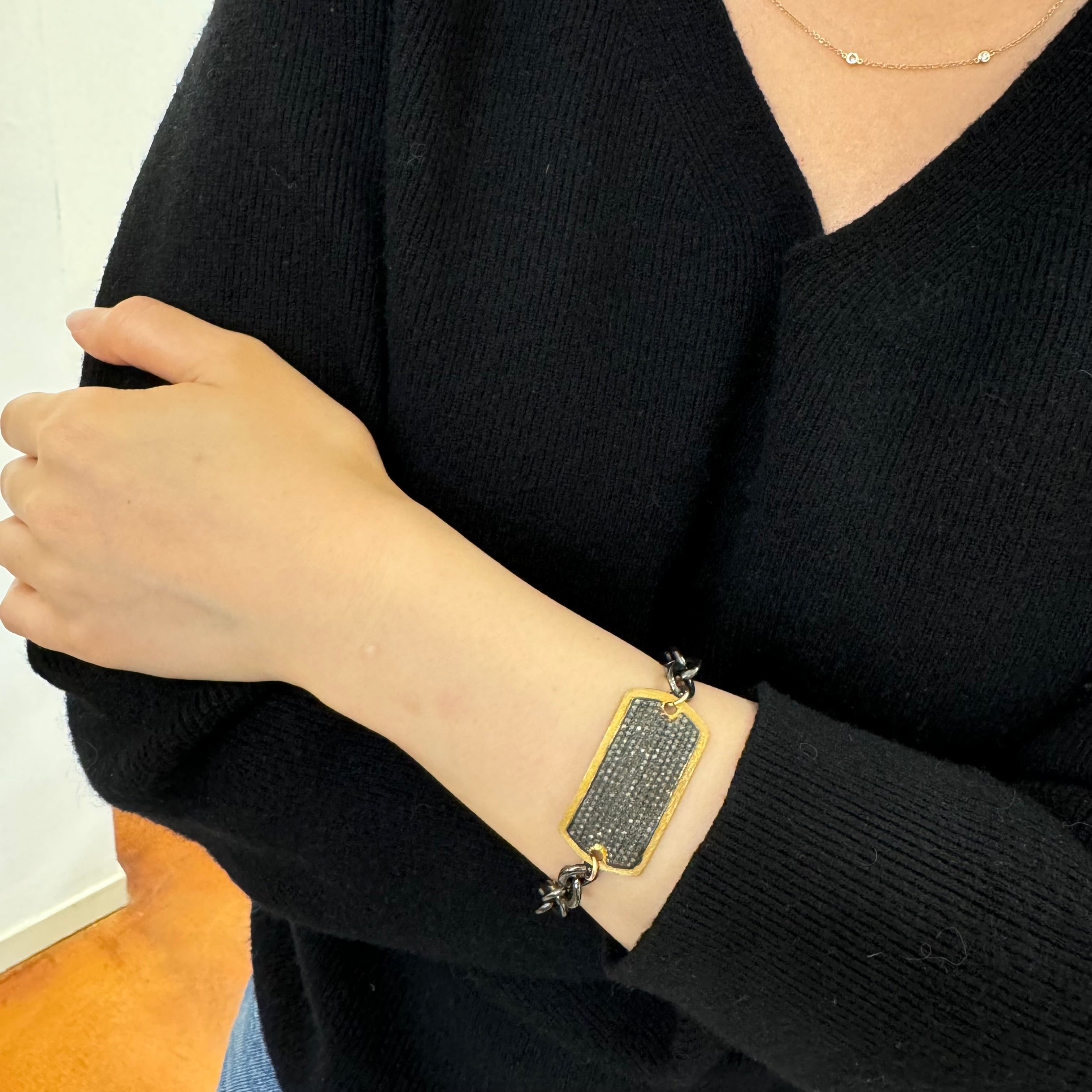 Pave Diamond Shield Silver Bracelet