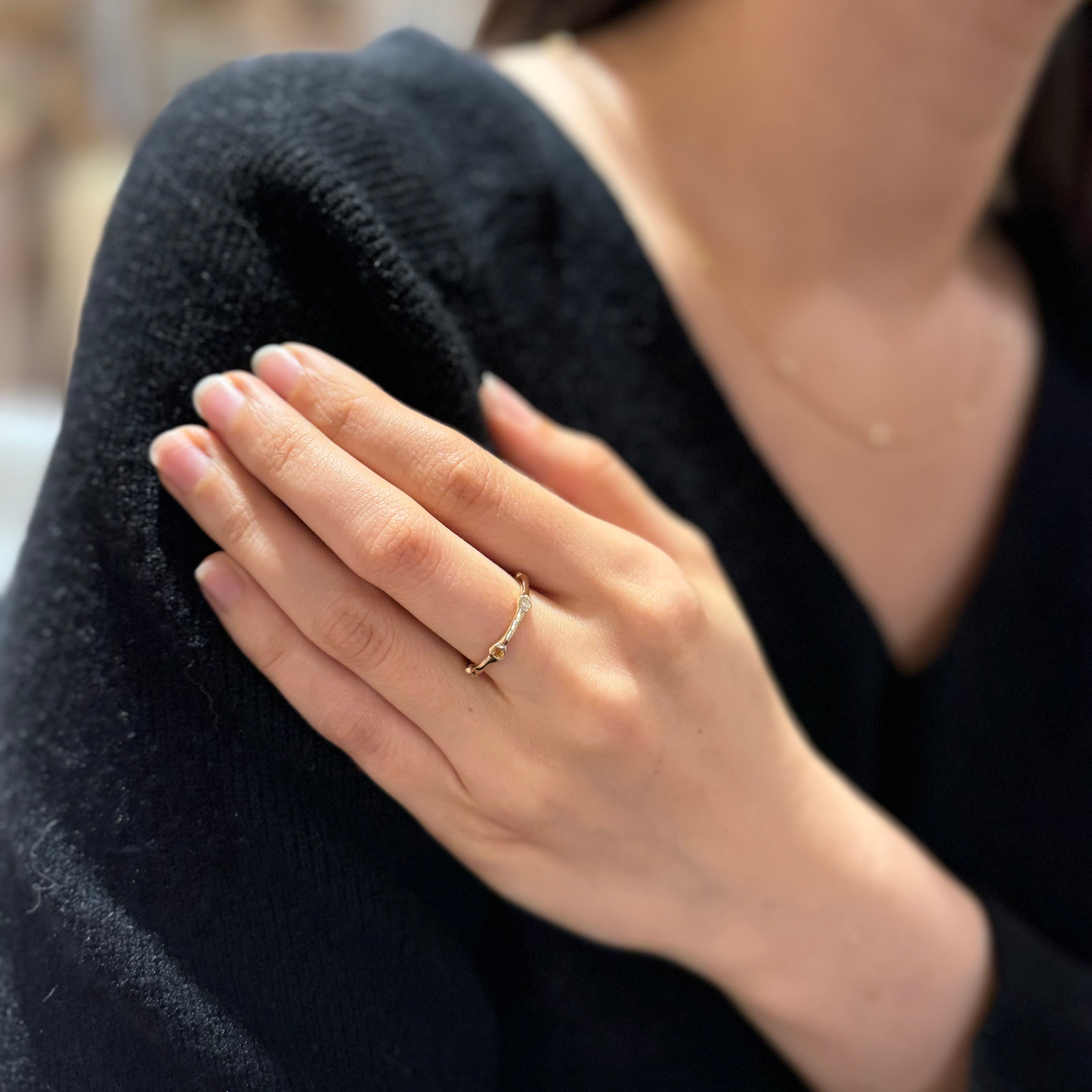 Amirah Citrine Diamond Bamboo Ring In 14K