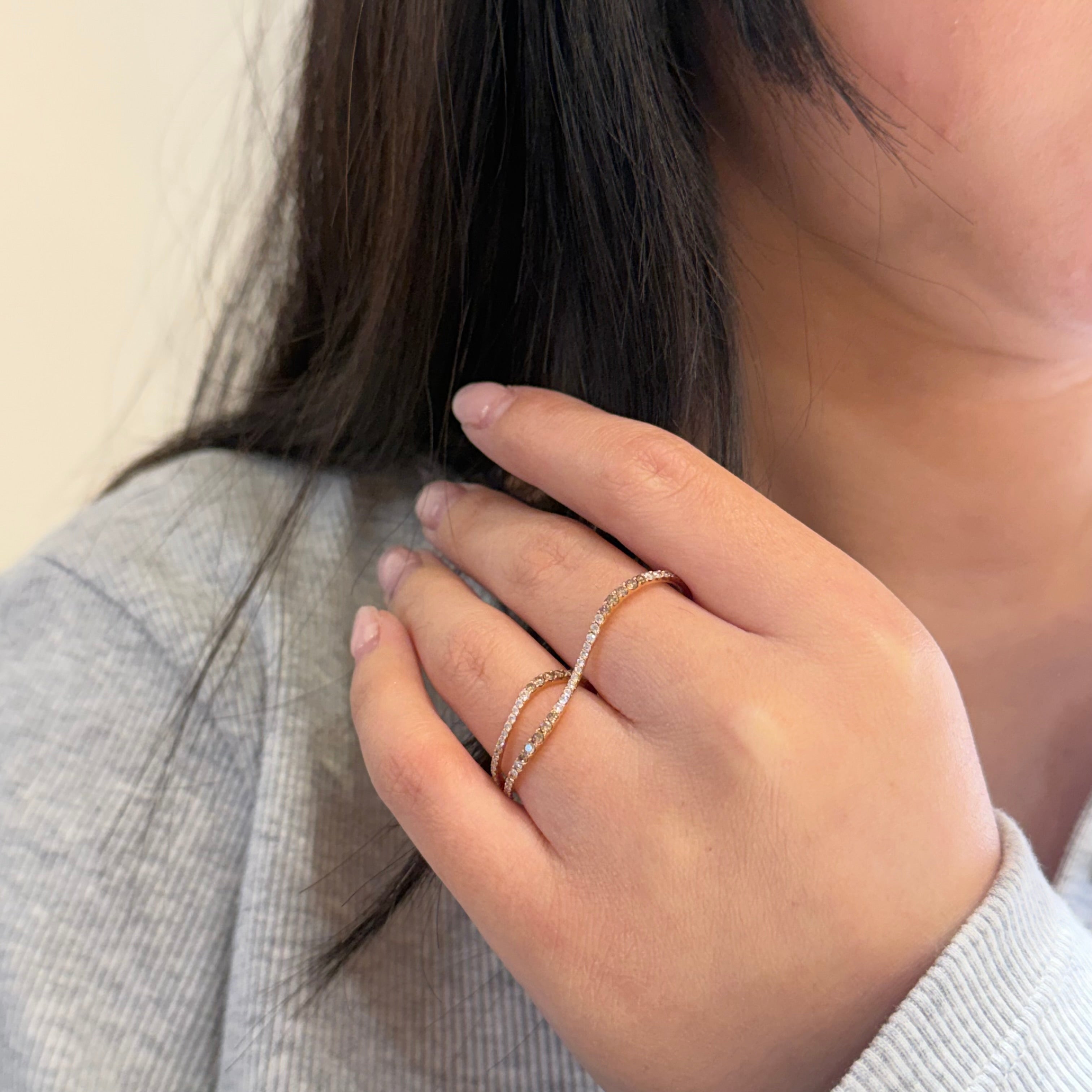 Brown And White Diamond Two Fingers Ring 18K