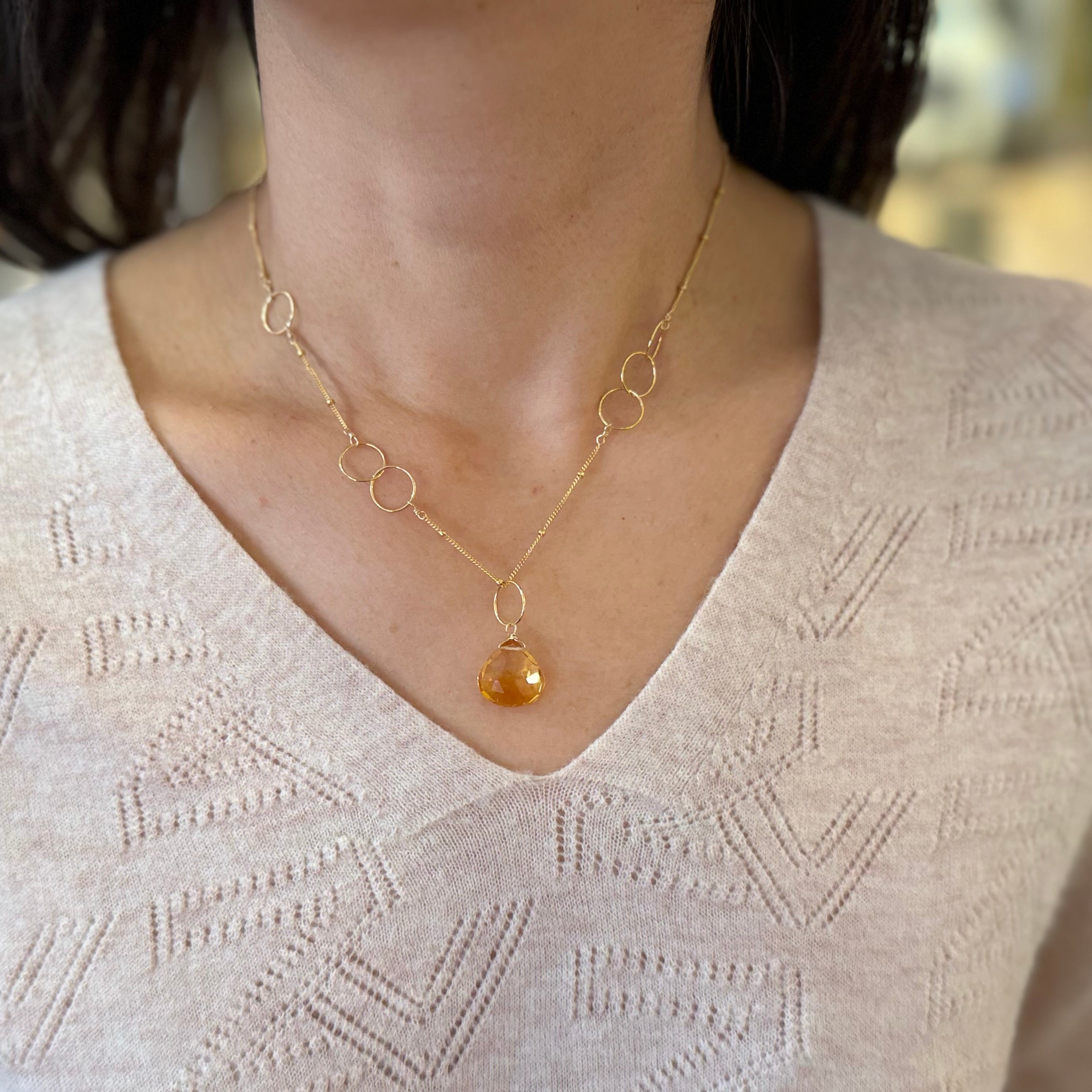 Jennifer Gem Gold Necklace - Blue topaz or Citrine