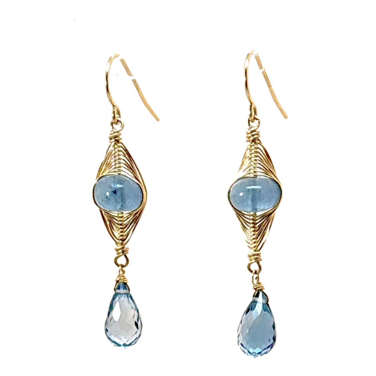 Aquamarine Eye Double Drop Earrings