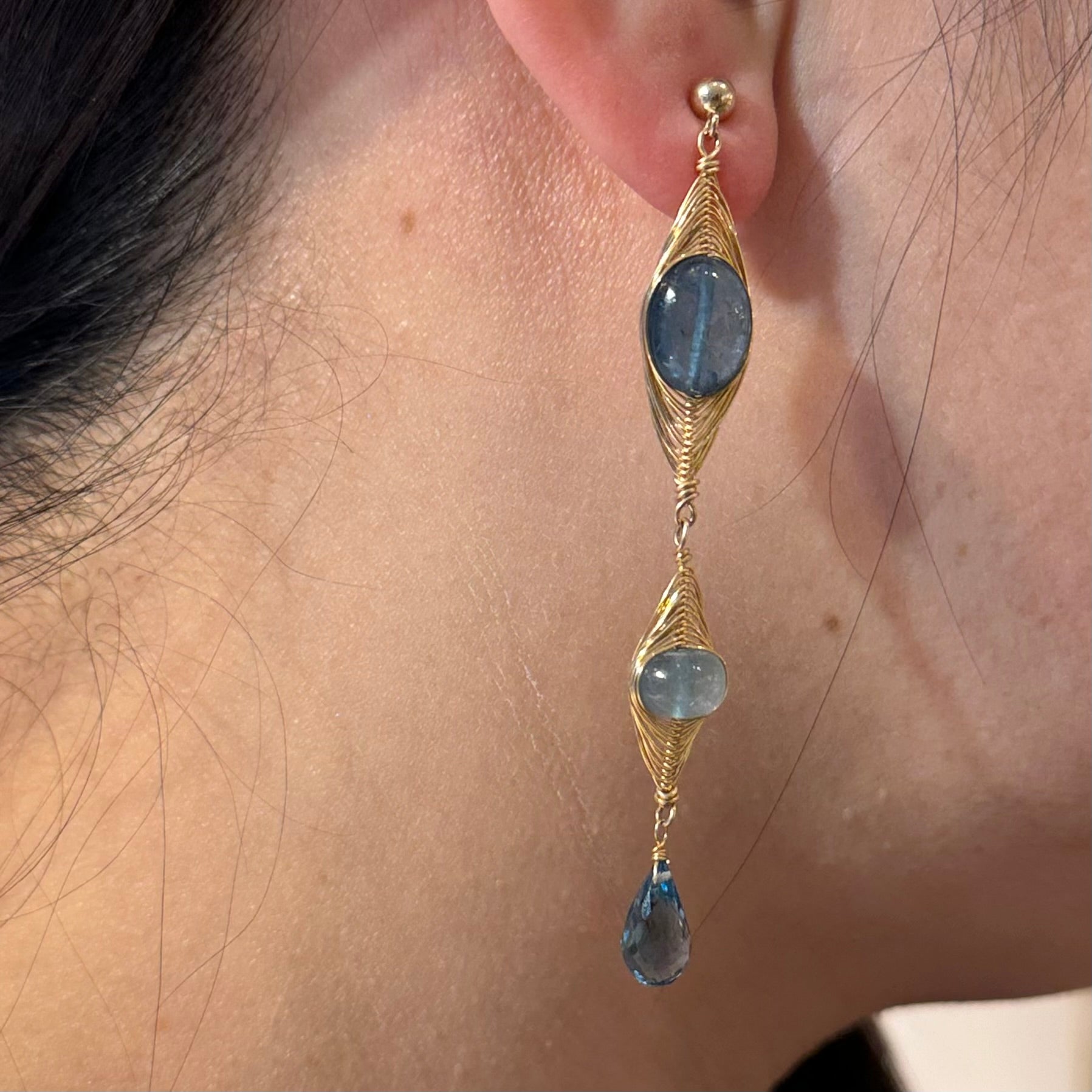 Hagia Gem Wired Drop Earrings - Aqua