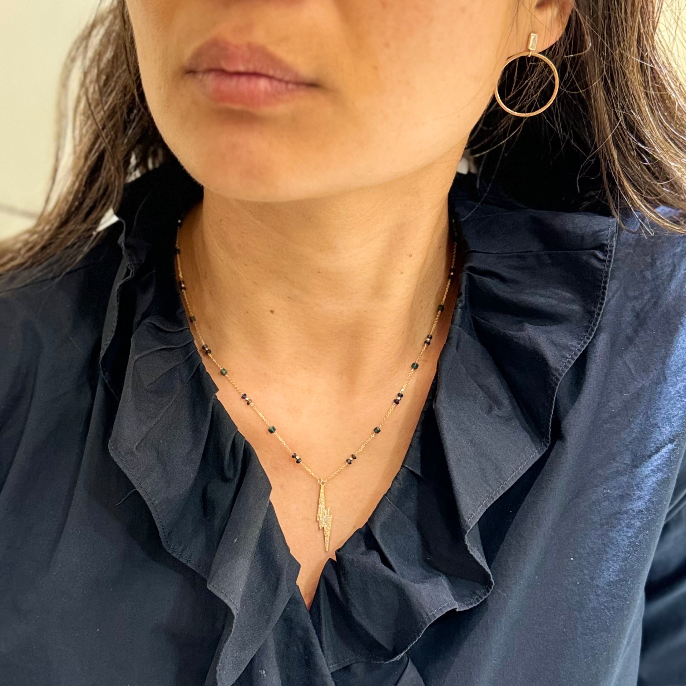 Lightning Diamond Pendent Sapphire Necklace 14k