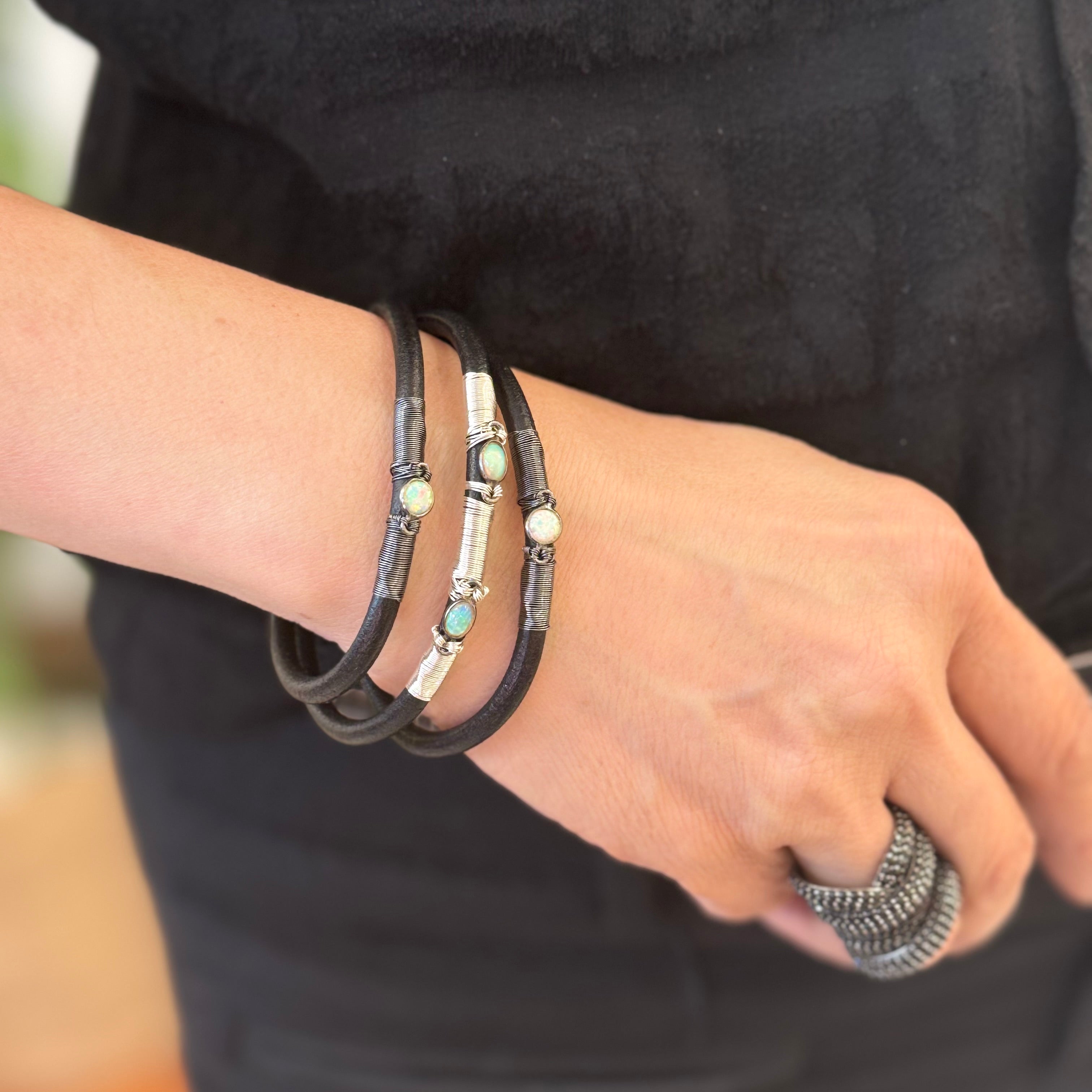 Opal Moonstone Triple Leather Bracelet