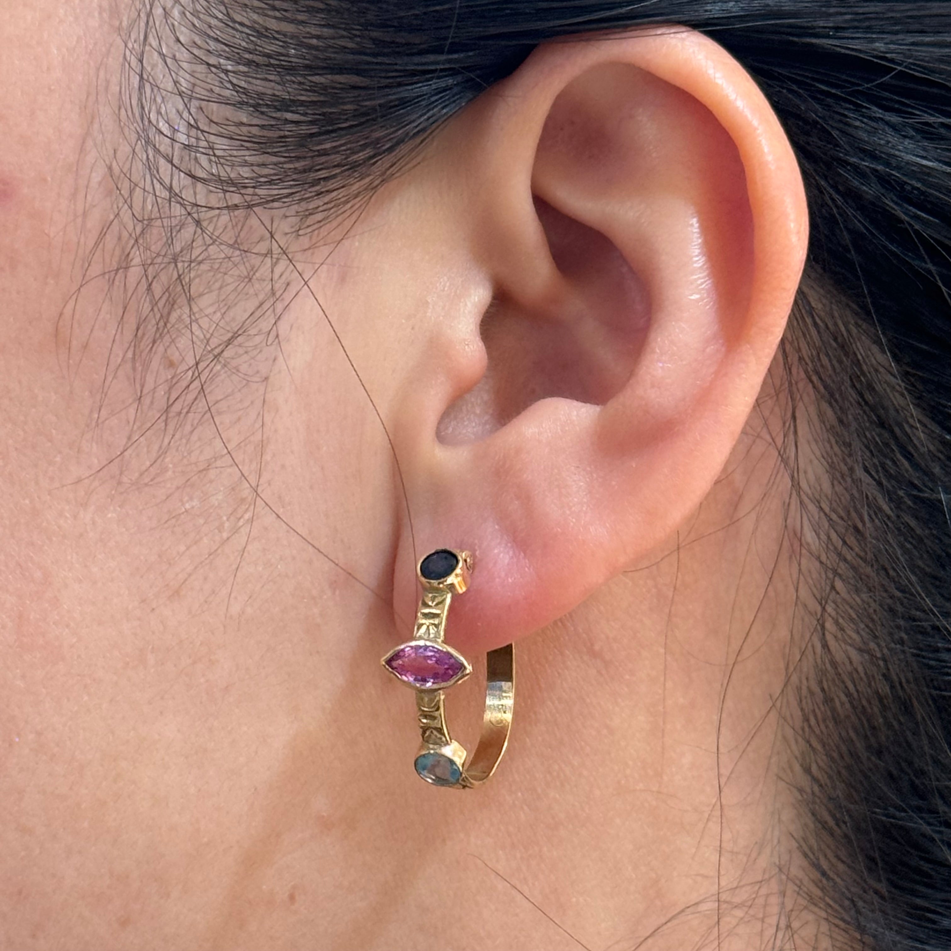 Pink Sapphire Marquise Hoops Earrings