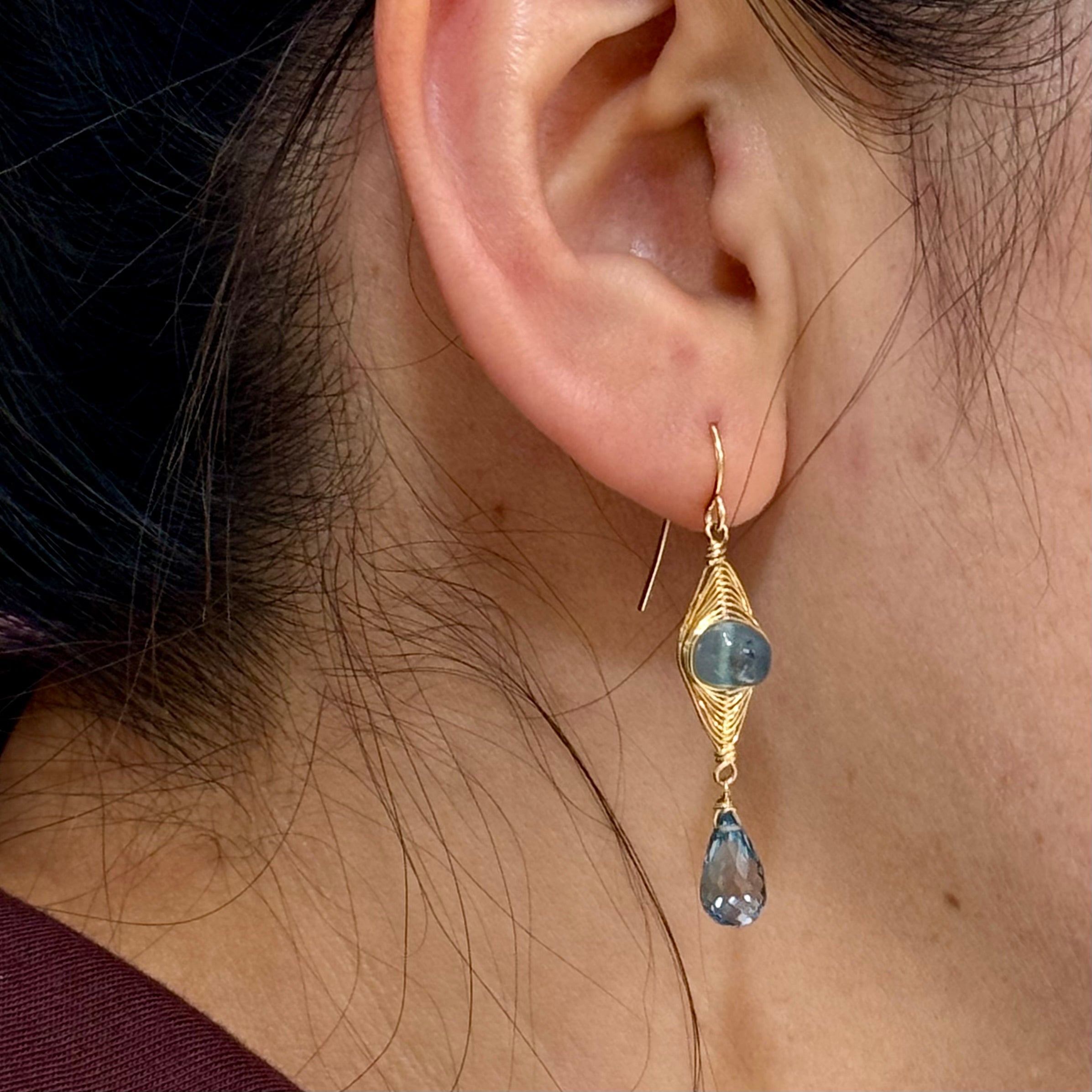 Aquamarine Eye Double Drop Earrings
