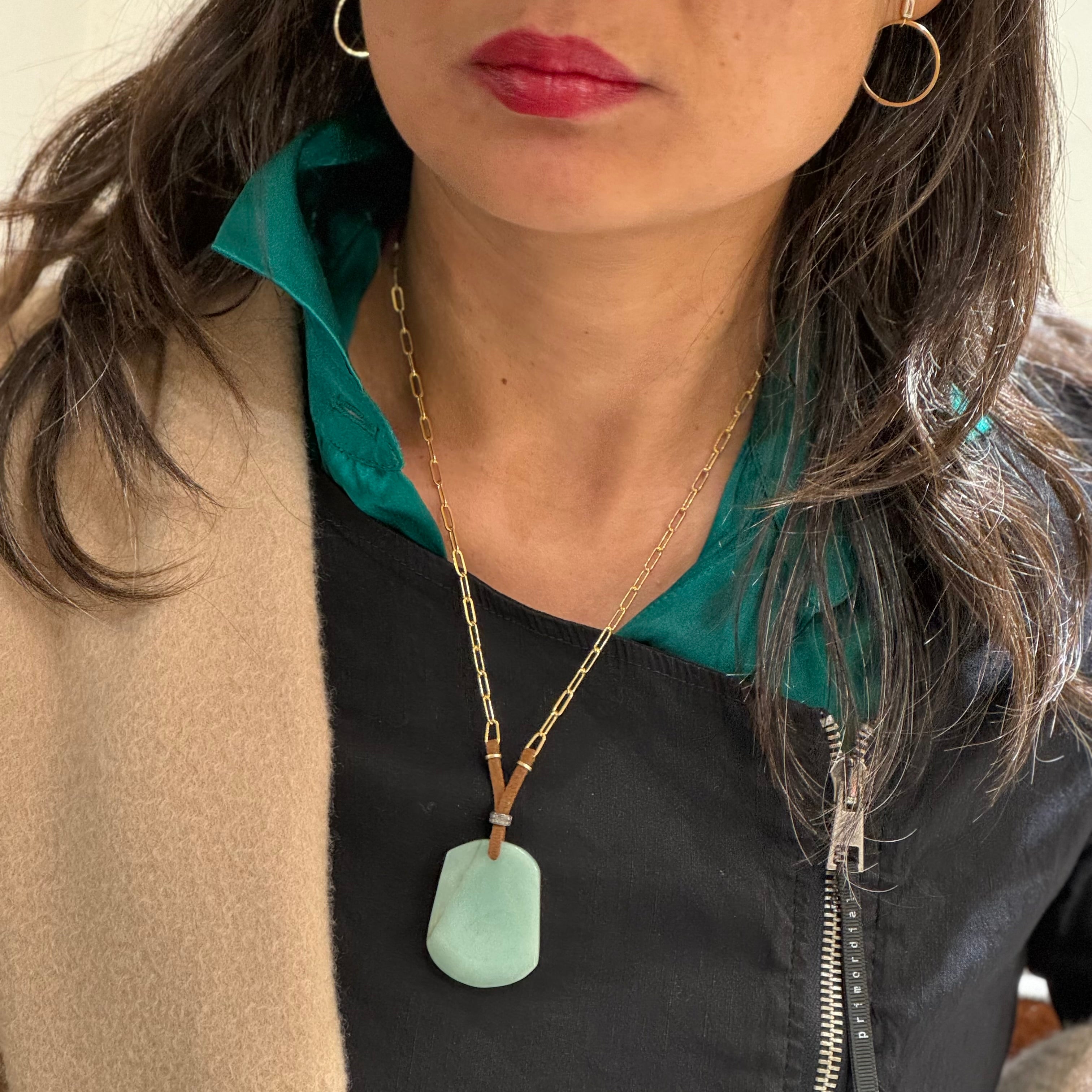 Jade Pendant Paperclip Necklace