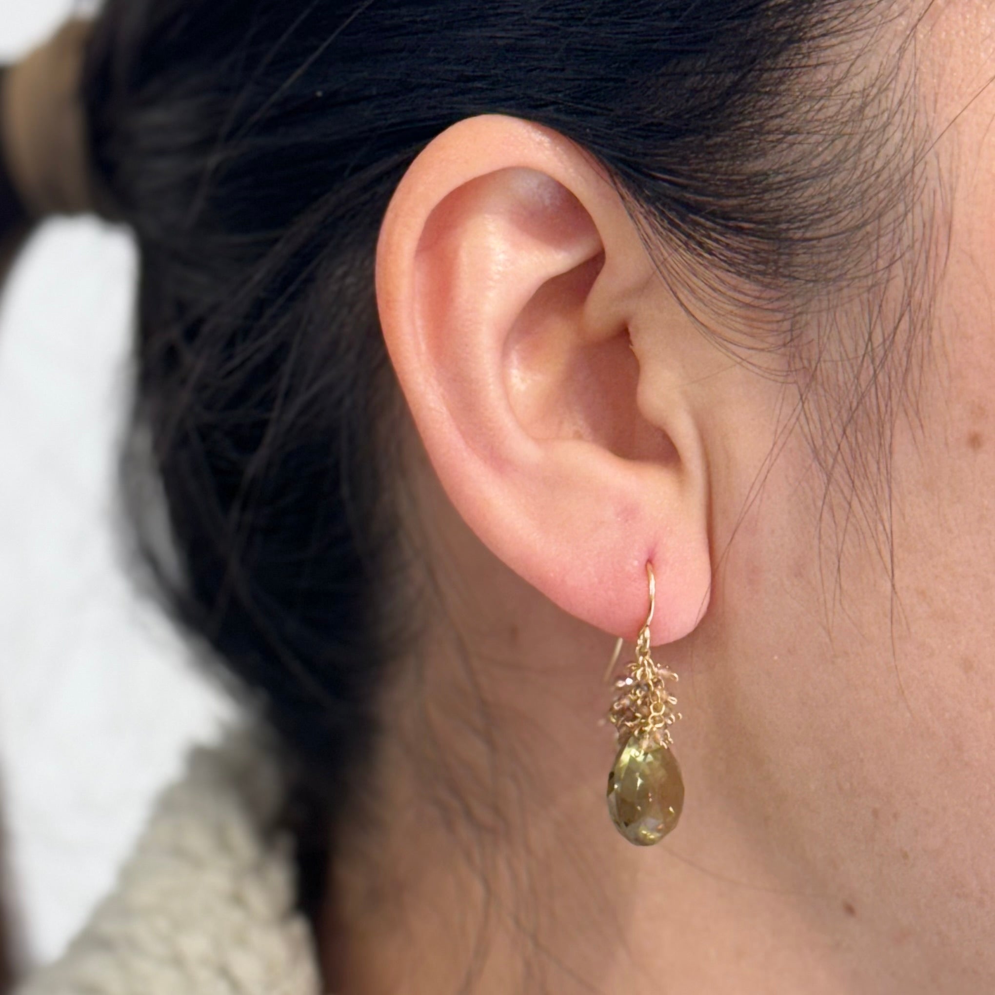Andalusite Clusters Smokey Quartz Drop Earrings