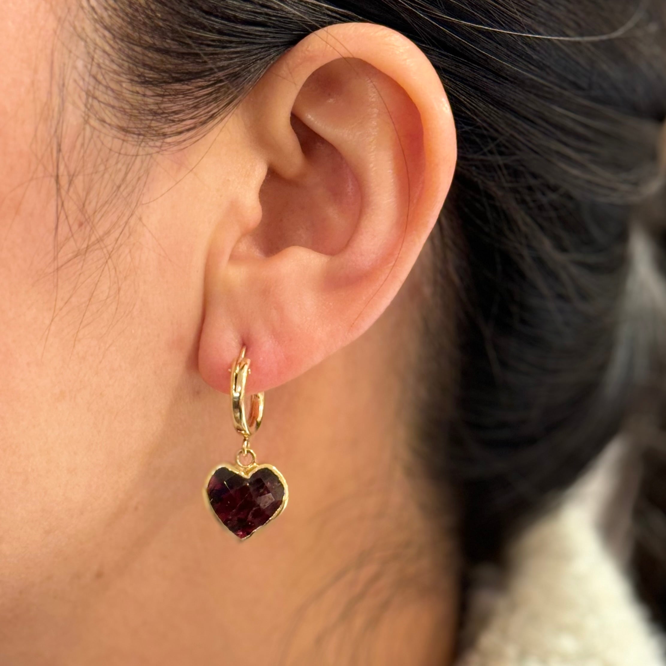 Puffy Heart Gold Hoops Earrings