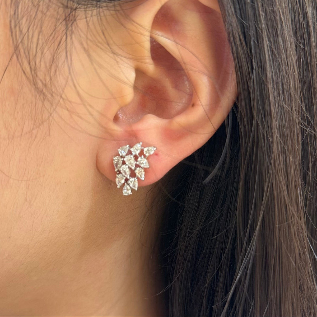 Lab-grown Diamond Cluster Snow White Gold Studs 14k