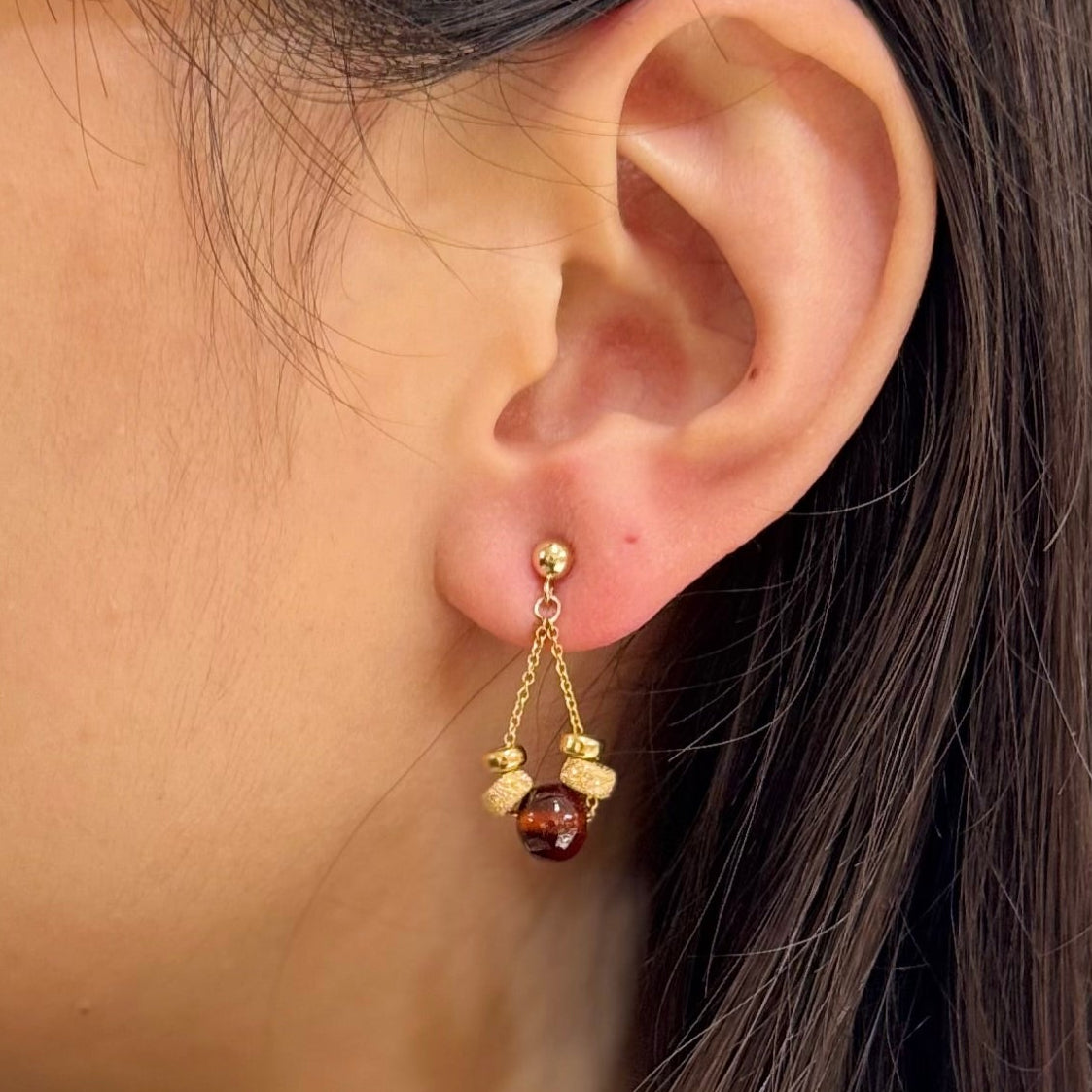 Garnet and Gold Stardust Drop Earrings