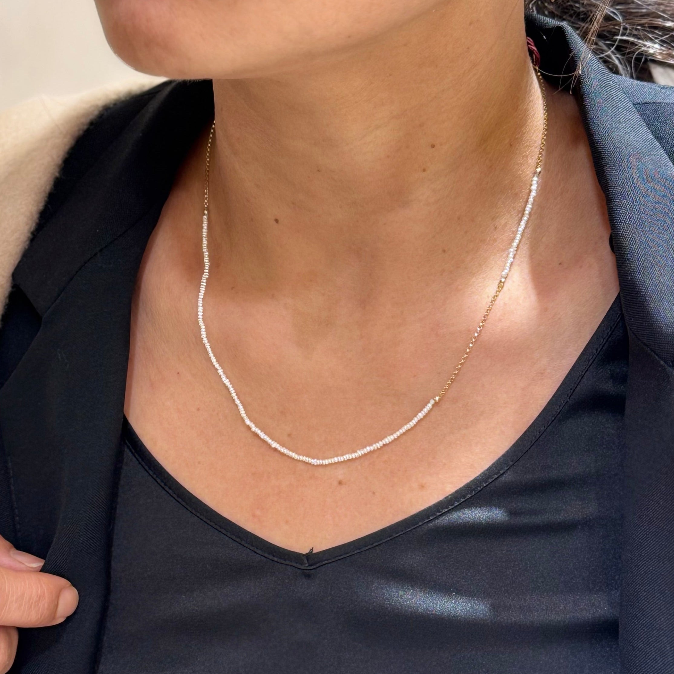 Mini Pearl Mixed Gold Chain Necklace In 14k