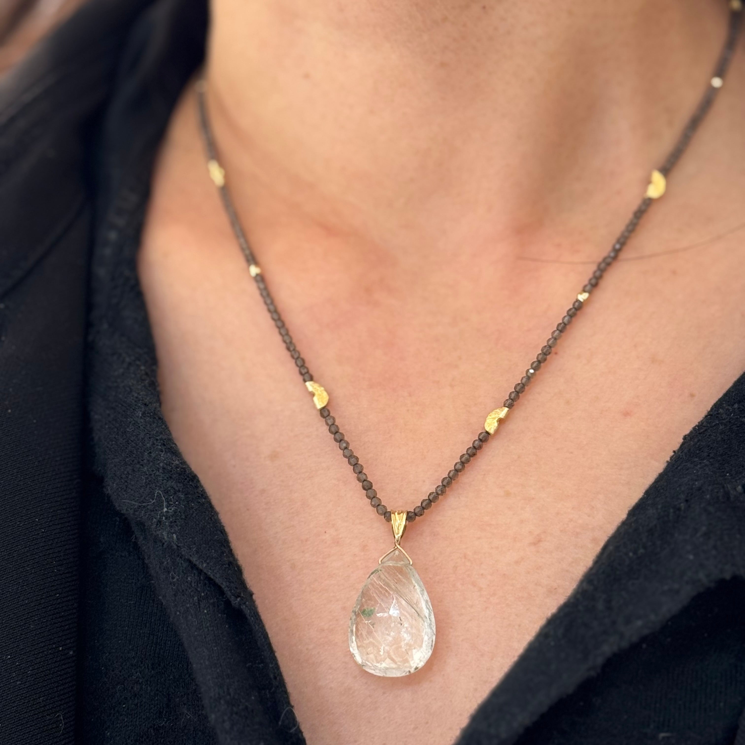 Smokey Quartz Half Moon Pear-shaped Pendant Necklace