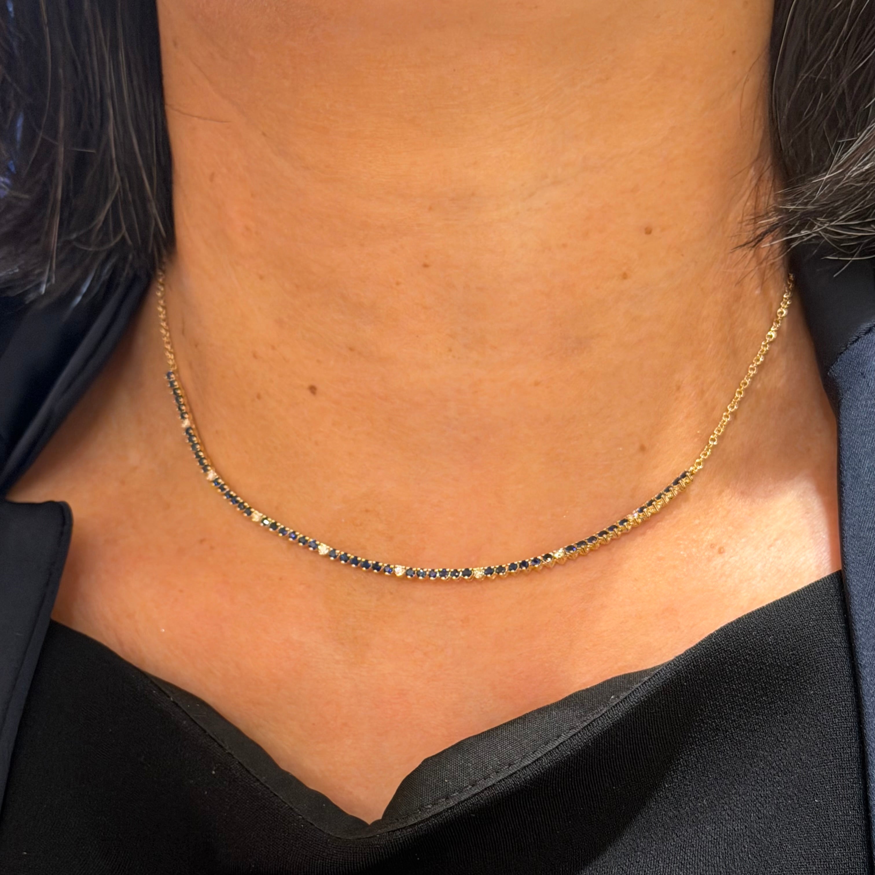 Sapphire Diamond Row necklace 14k