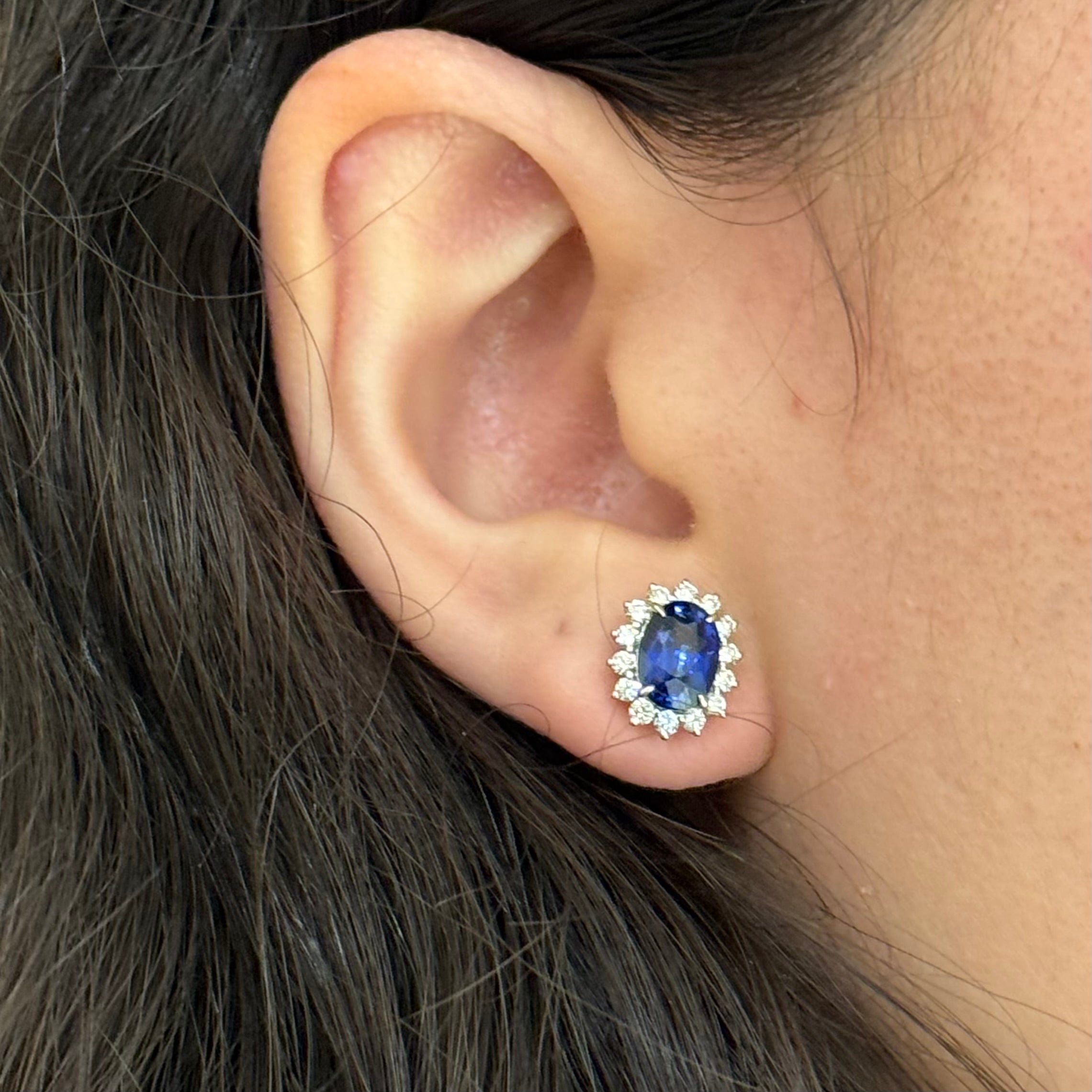 Sapphire Diamond Sunburst Studs Earrings 18K