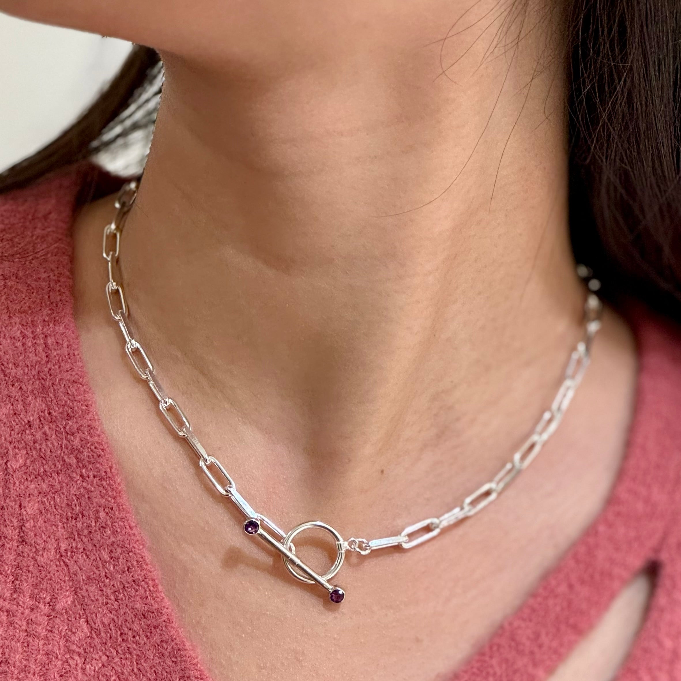 Sterling Sliver Paperclip Toggle Necklace