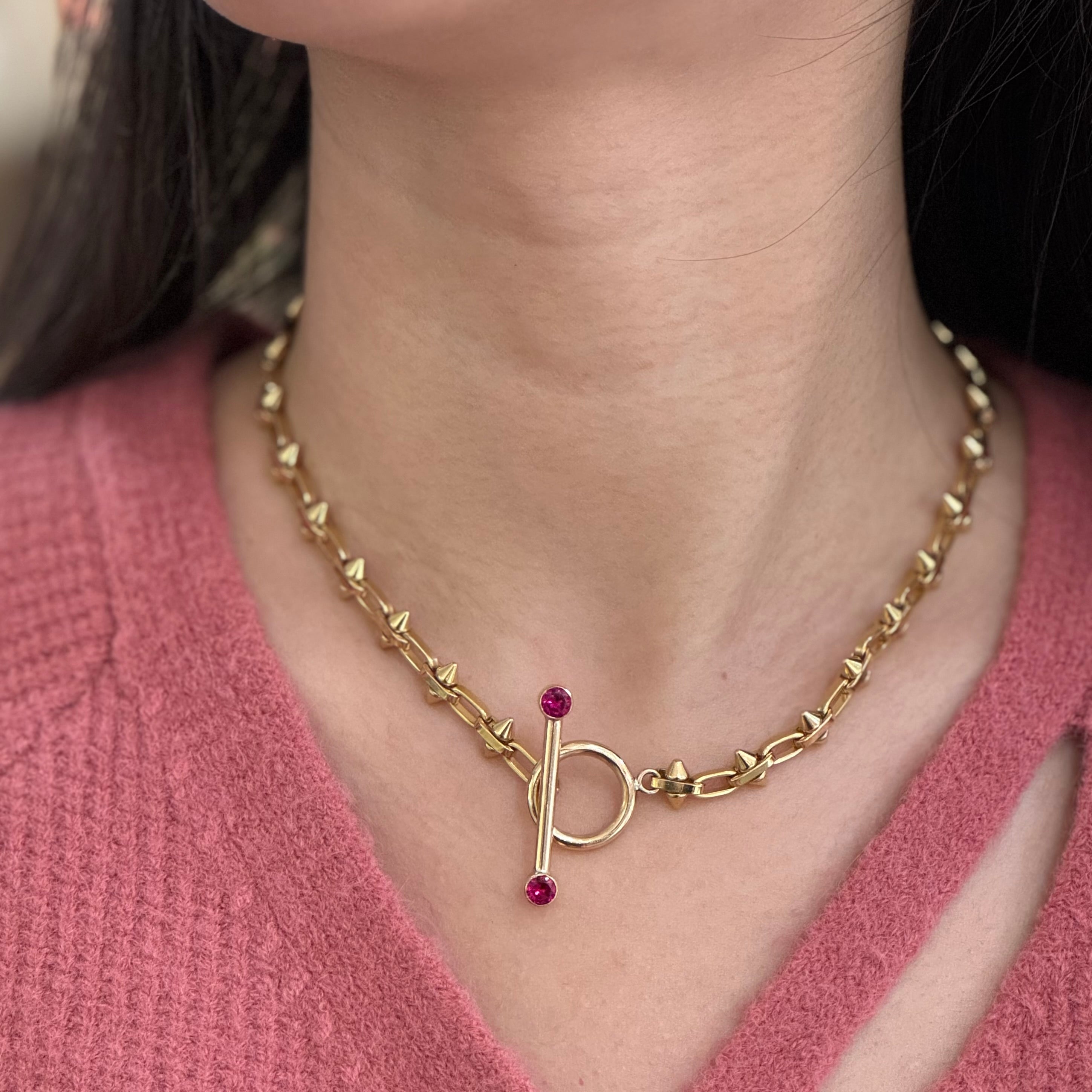 Lab Ruby Toggle Small Spike Necklace