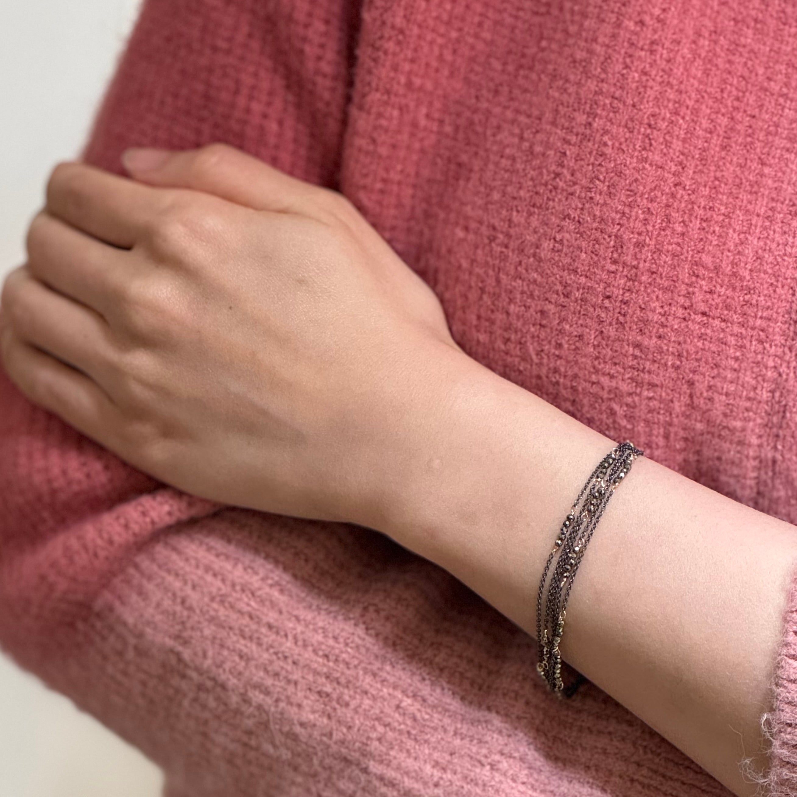 Multi Strand Pyrite Silver Bracelet