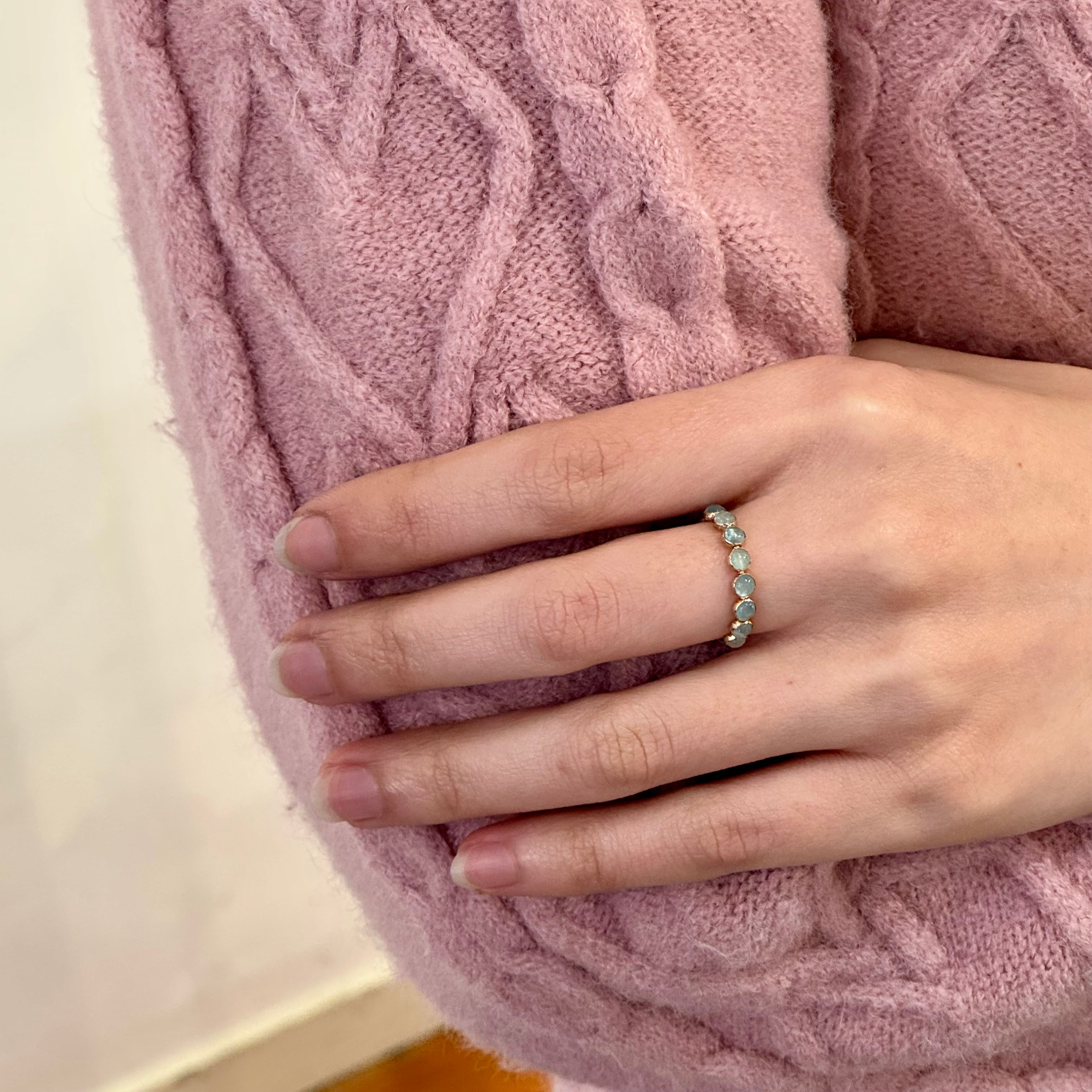 Aquamarine Cabochon Bezel Ring-14k