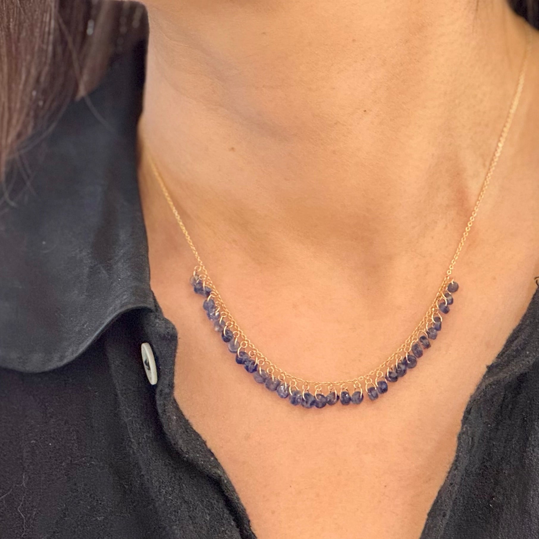 Green Sapphire Or Kyanite Cluster Dangle Necklace