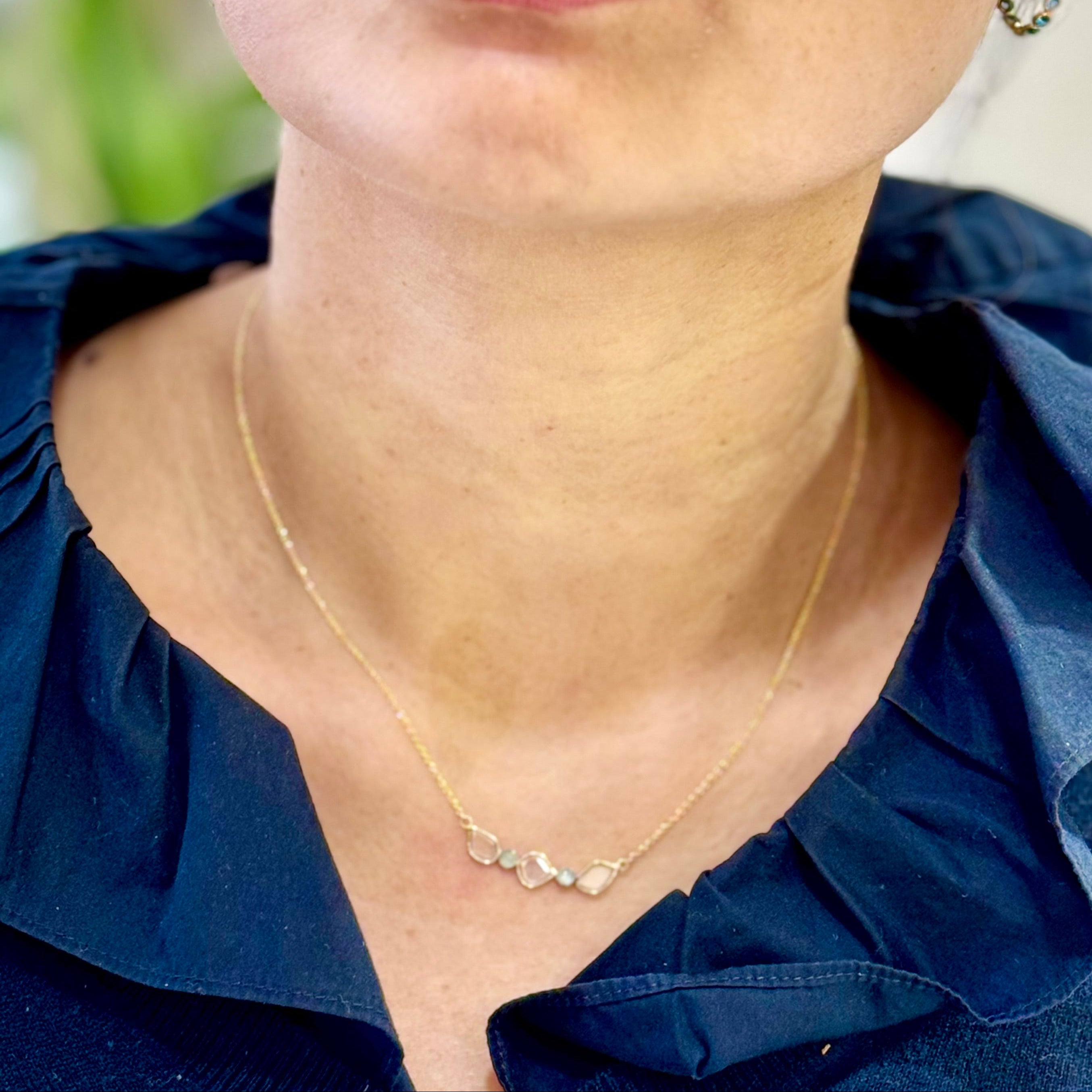 Moissanite and Aquamarine Row Necklace