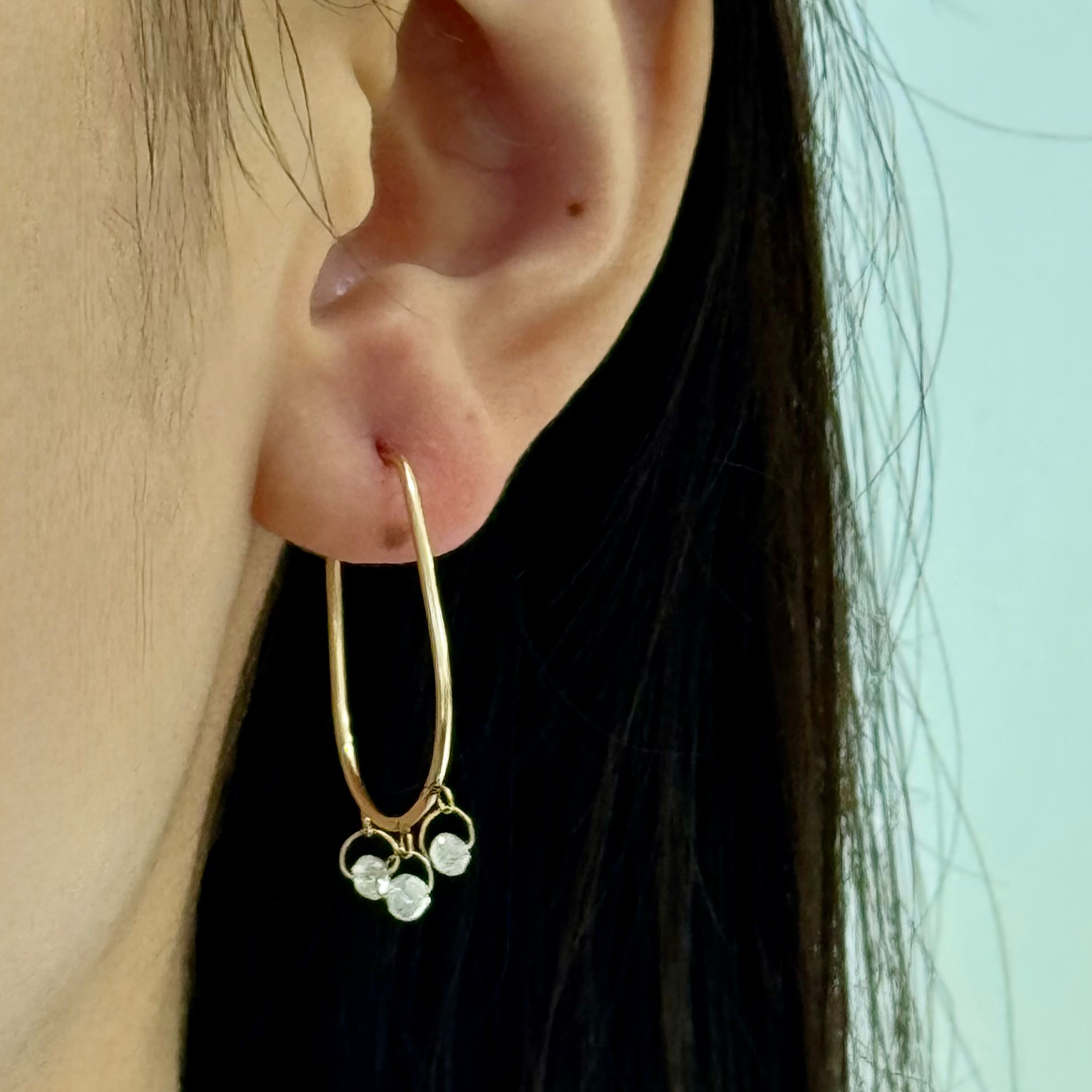 Trio Diamond Dangle Hoops in 14k