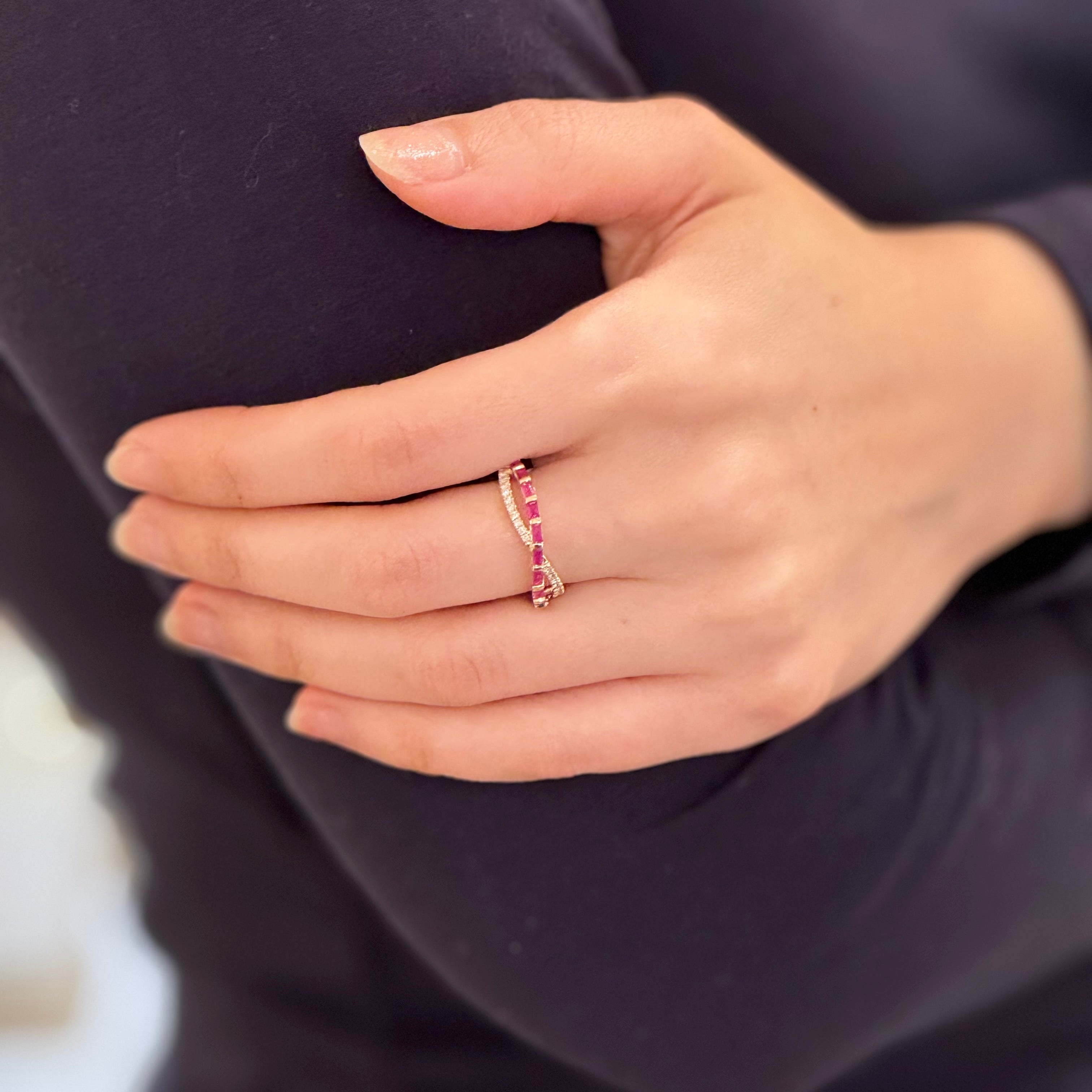 Diamond Crisscross Ruby Ring In 14k