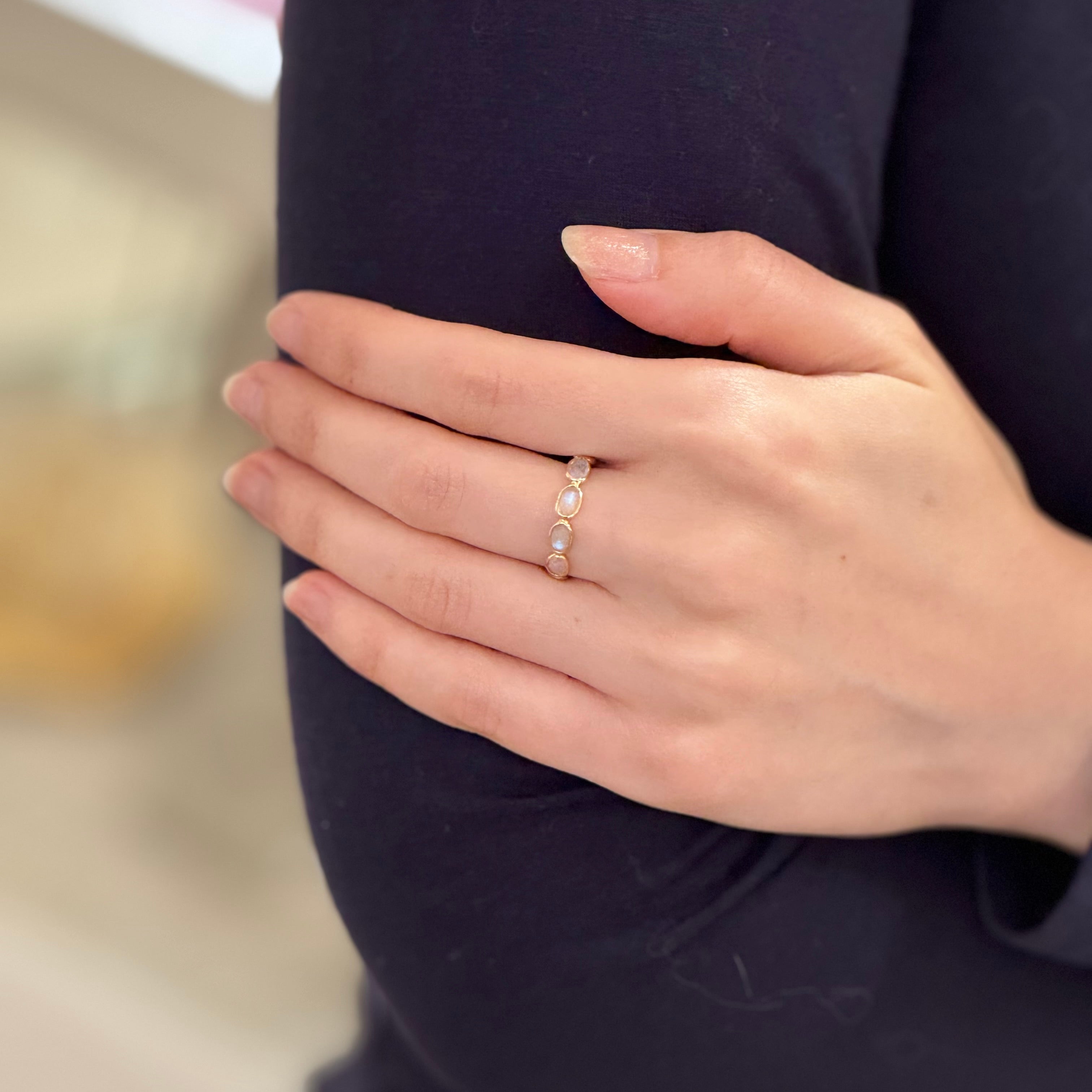 Oval Moonstone Bezel Eternity Ring In 14K