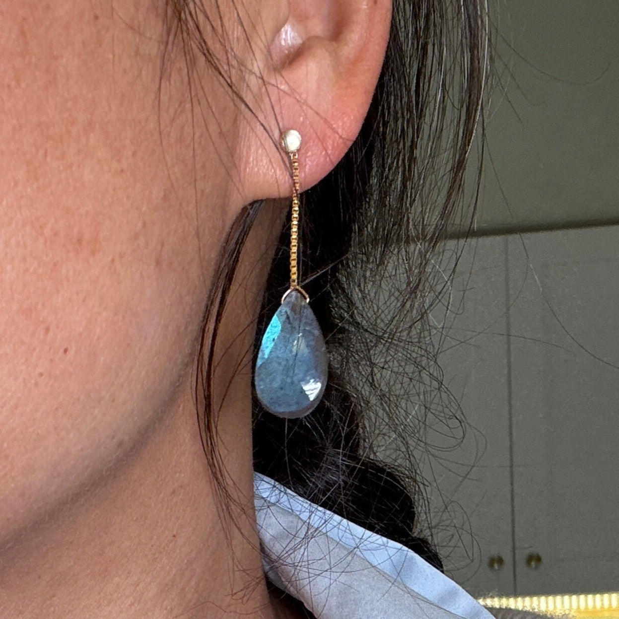 Isa Teardrop Gem Dangle Stud Earrings