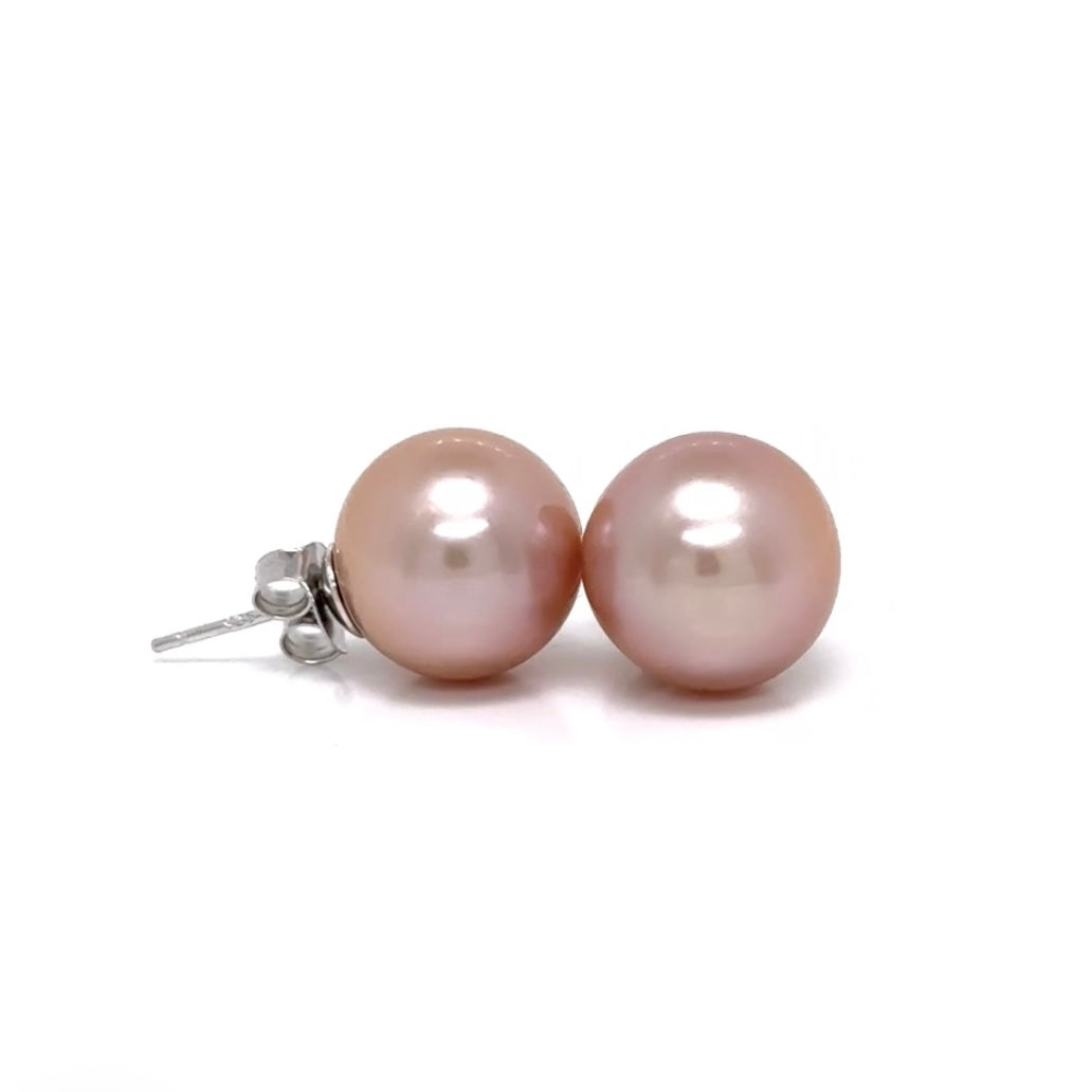 Pink Edison Pearl Round Silver Studs